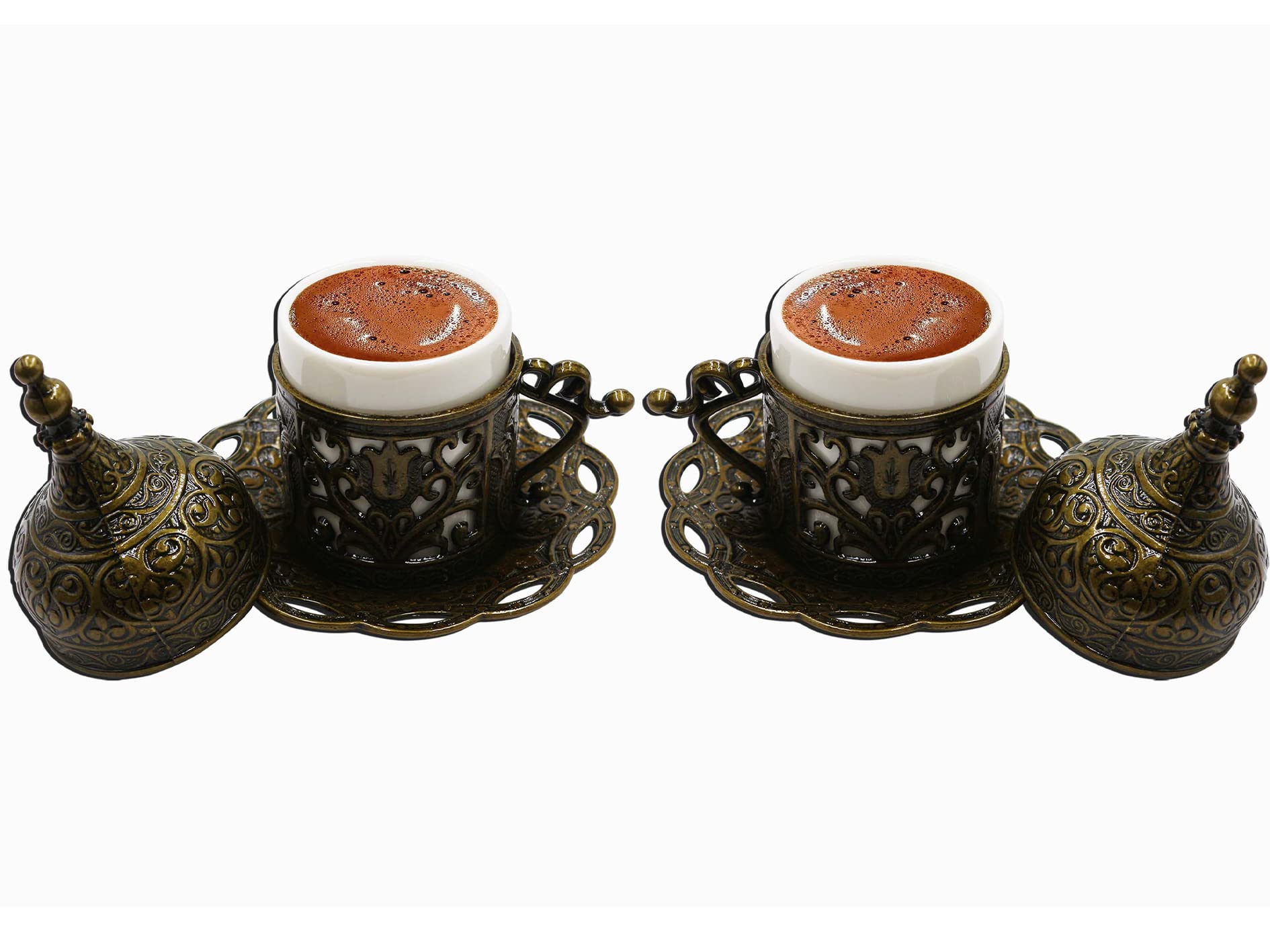 Ensemble De Thé Turc Vintage 4 Tasses - Théière Et Plateau En Métal - Service Café Élégant