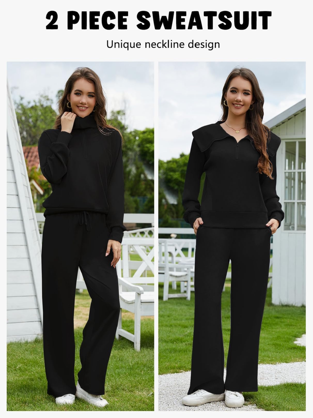 Ensemble Survêtements 2 Pièces Femme Ensemble Jogging Manche Longue Chaud Survêtement de Sport Automne Hiver Sweat Revers et Détente Pantalon Large Suit Demi Fermeture Éclair Loungewear Tenue