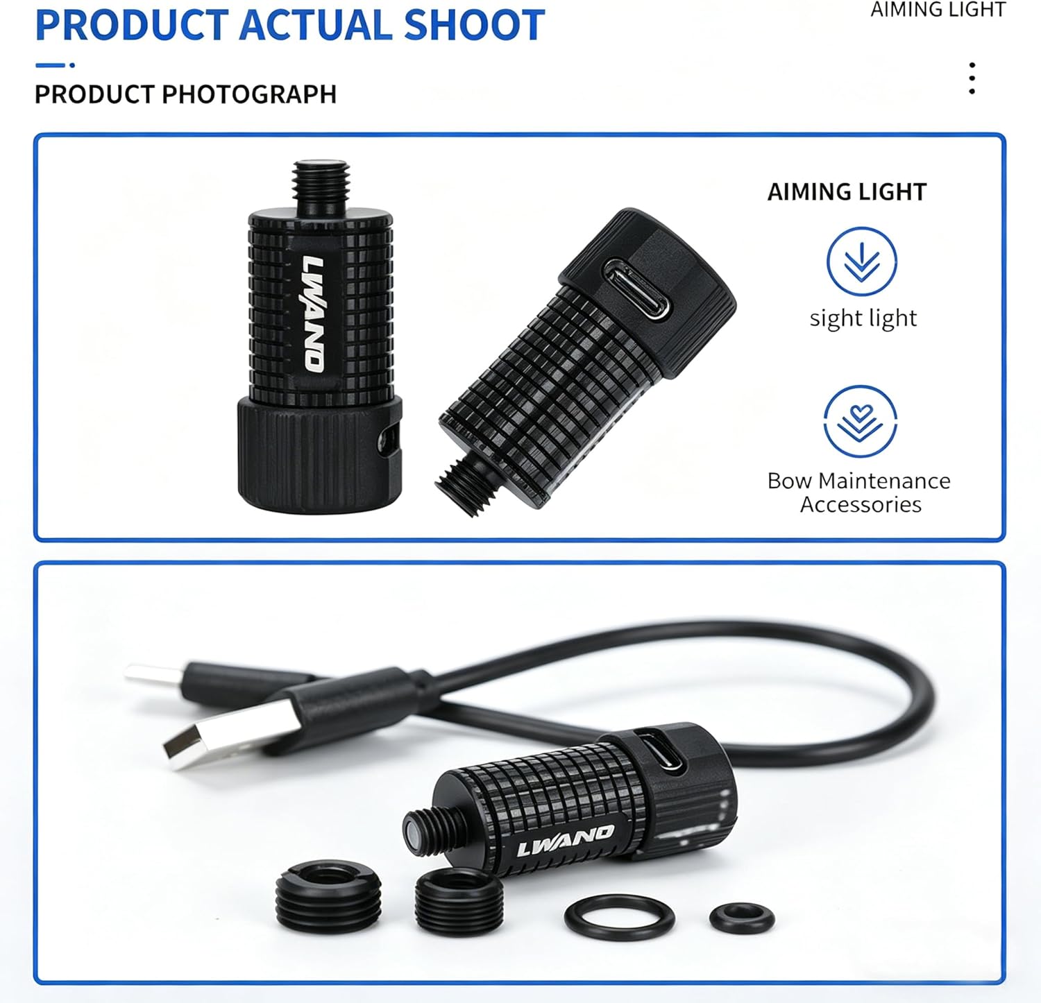 LWANO Archery Bow Maintenance Accessories Sight Light, Rechargeable LED Bow Sight Light, 3 Brightness Levels, Universal Fit for Compound Bow Recurve Bow Sights for Hunting