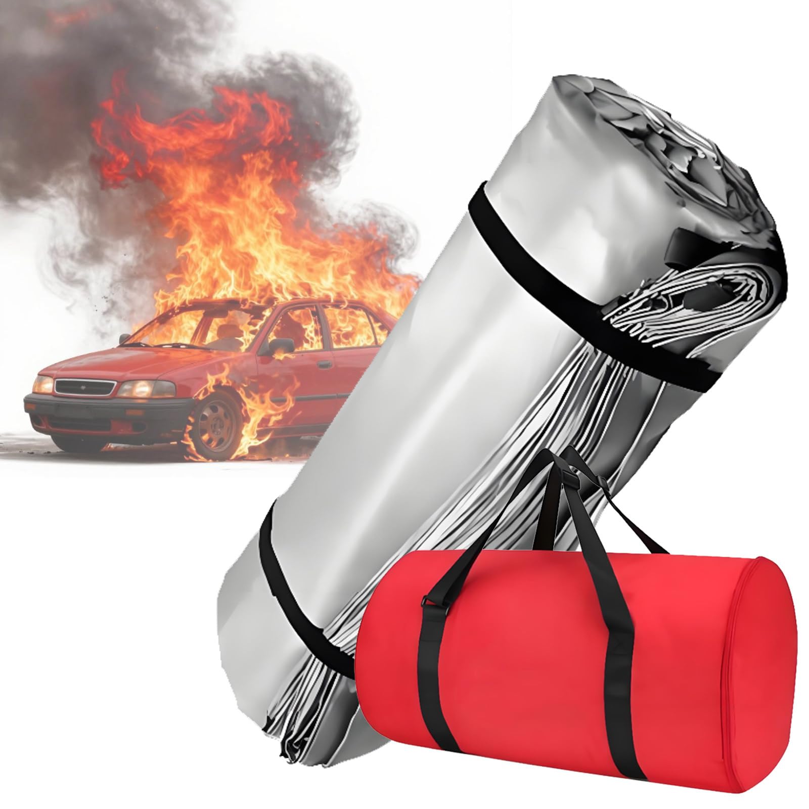 Manta ignífuga para Coche, Manta ignífuga de Emergencia para Coche, con Revestimiento de Silicona de Doble Cara, Resistente al Calor hasta 1100 °C; para vehículos eléctricos y de Gasolina 6×6m