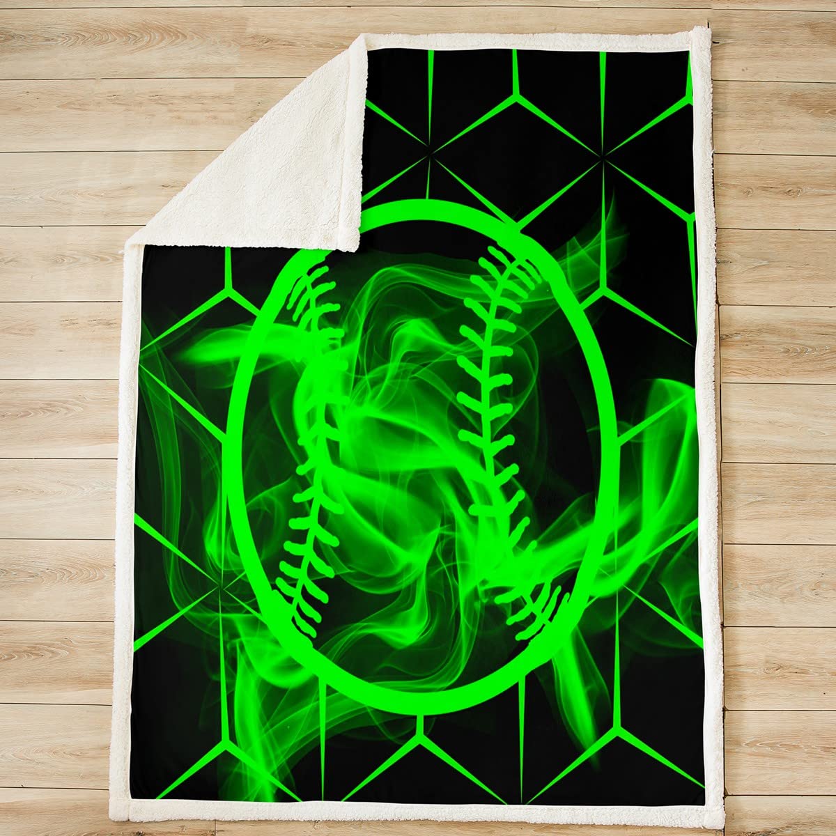 Coperta in pile da baseball per bambini Sport Gioco Geometria Verde neon Coperta in peluche Baseball Gaming Smokey Sherpa Coperta Decorazione della stanza Palla Calda Coperta Fuzzy Queen 200 x 220 cm