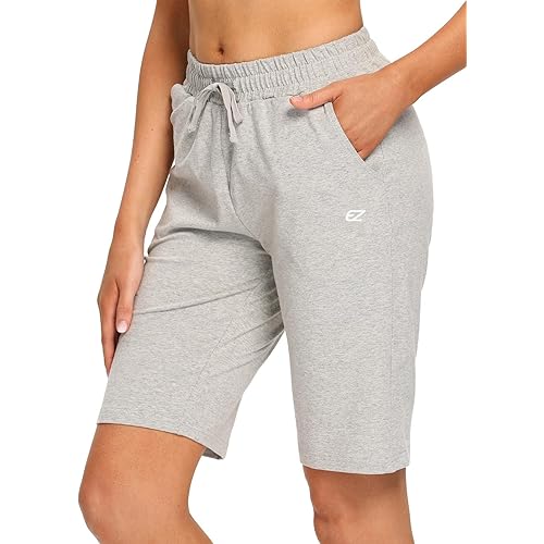 EZRUN Womens Bermuda Shorts Summer Sweat Shorts with Deep Pockets Cotton Shorts for Women Gym Workout