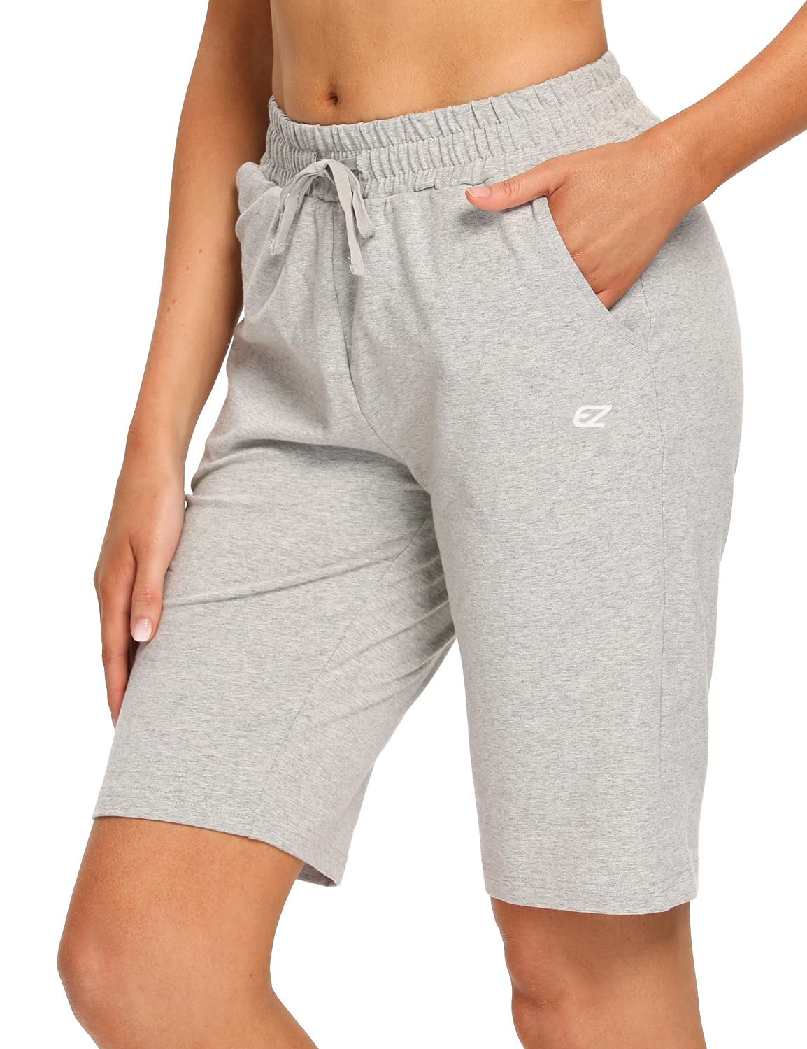 EZRUN Womens Bermuda Shorts Summer Sweat Shorts with Deep Pockets Cotton Shorts for Women Gym Workout