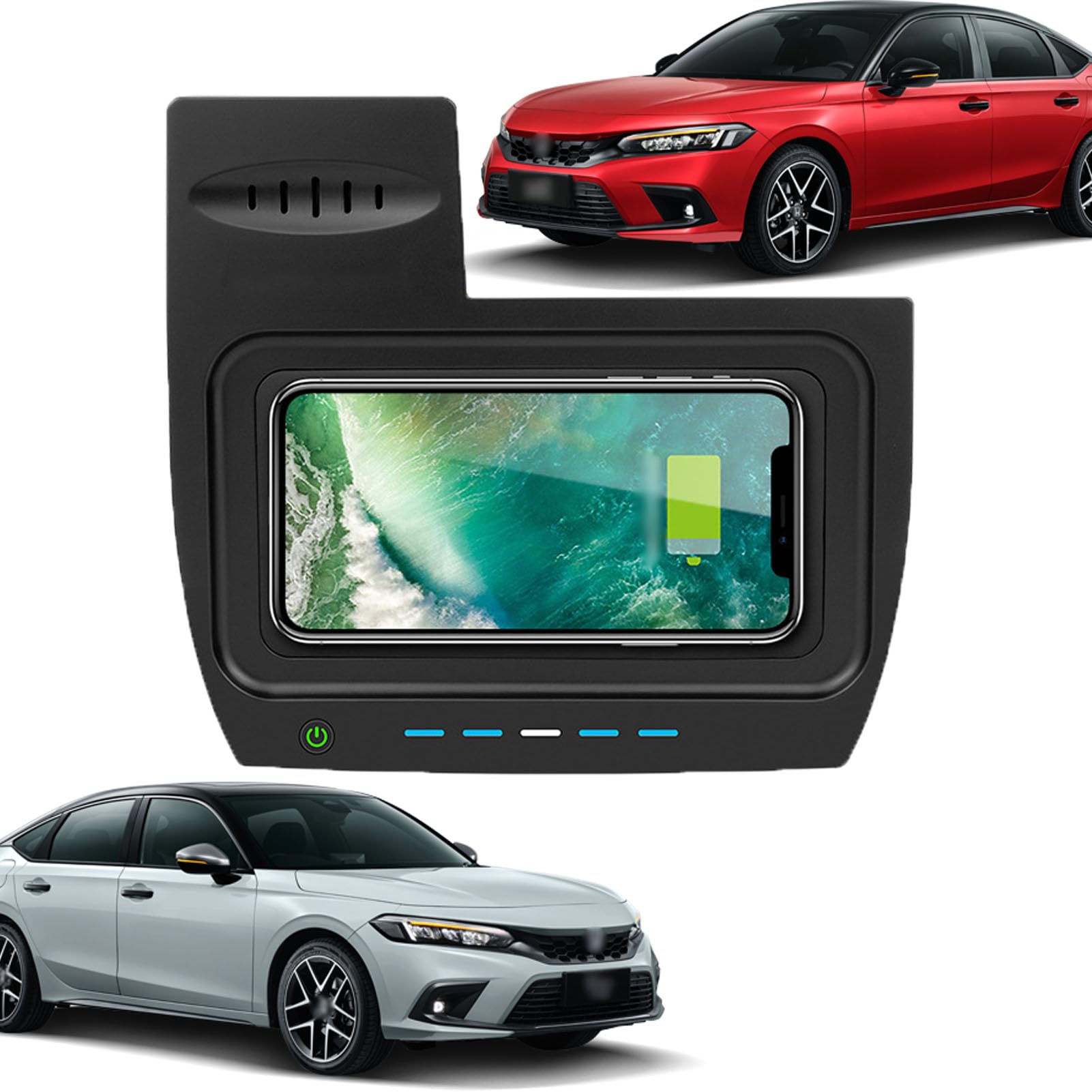Caricabatterie Wireless per Auto per Civic di 10a Generazione, Tutti i Modelli, Accessorio con Ricarica Rapida Wireless da 15 W e USB Qc3.0, Regalo per la Famiglia