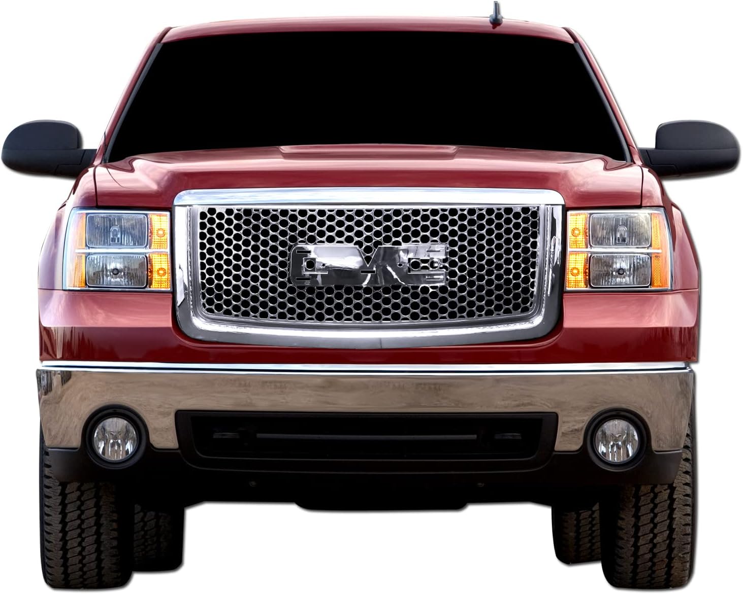 Armordillo Round Hole Mesh Style Front Grille|Compatible With 2007-2013 GMC Sierra 1500|8720738|Chrome|Front Hood Bumper Grille