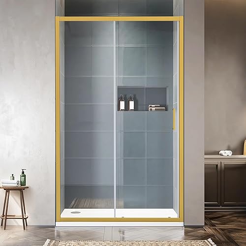 Miniatura 13 de Puerta de vidrio para ducha de baño, puerta de vidrio para ducha de bañera de 43 x 58 pulgadas, panel de pantalla de vidrio templado, puerta