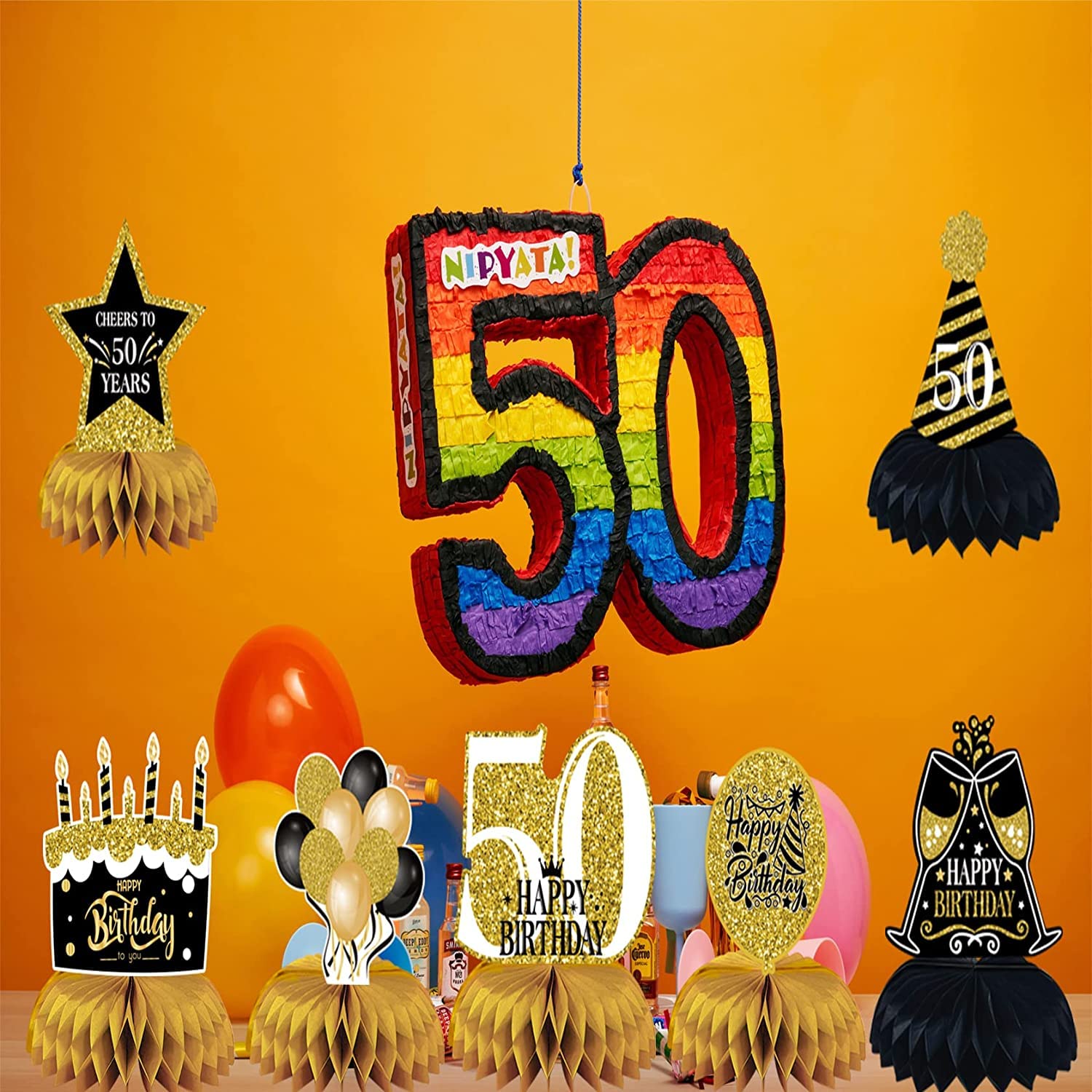 Banner Compleanno Nero Oro In Tessuto 185x110 Cm – Sfondo Per Feste E Foto Con Corda Inclusa