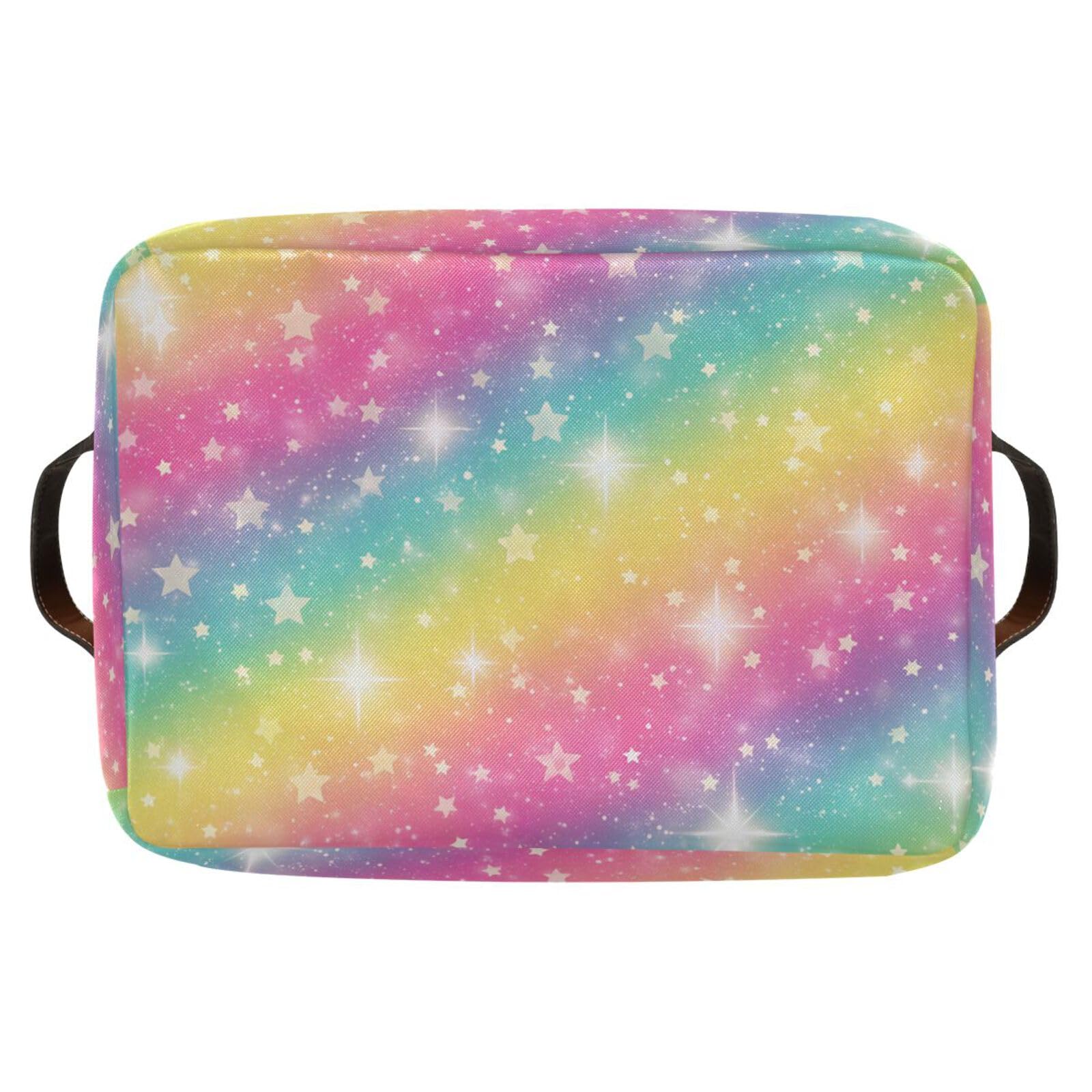 Cesta de almacenamiento Rainbow Galaxy, gran cubo de almacenamiento de lona, plegable, organizador de almacenamiento para el hogar, oficina, armario, 15 x 11 x 9.5 cm