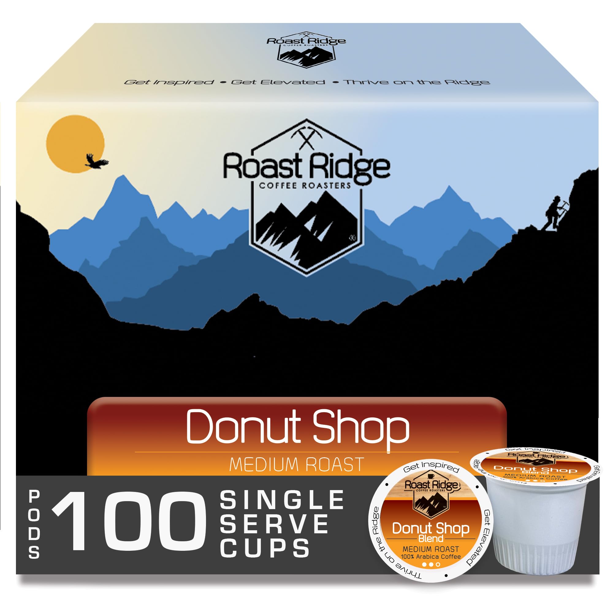 Roast Ridge Single Serve Coffee Pods for Keurig K-Cup Brewers, Donut Shop Blend, Medium Roast, 100 Count