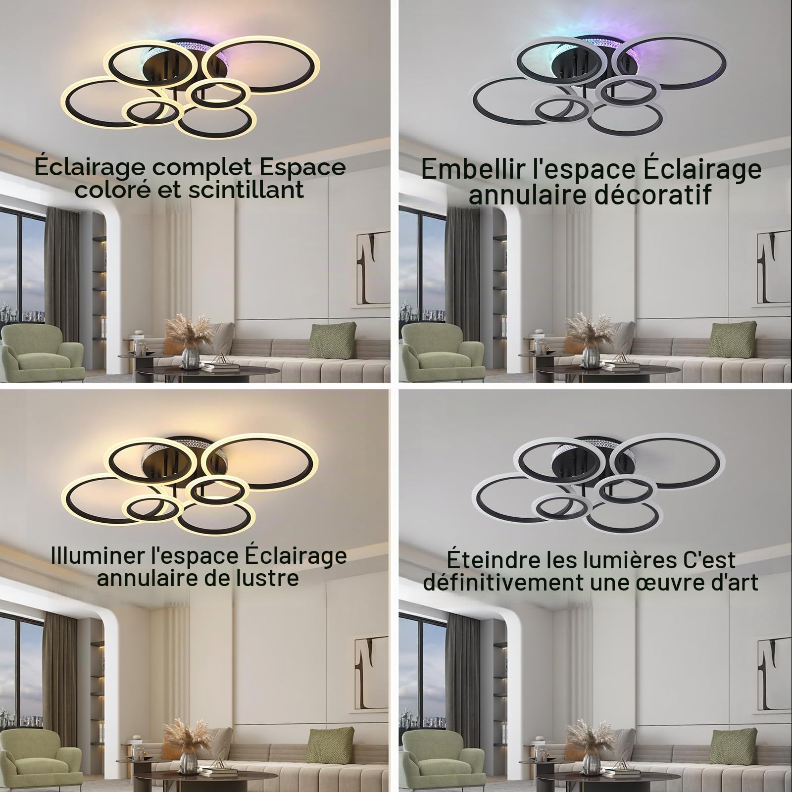 STCH Plafonnier Led salon, Lustre Chambre Moderne,Plafonnier Salle à manger | Luminaire plafonnier led, Plafonnier multicolore avec contrôle RGB indépendant, Lustre Cuisine, Luminaire salon, Lampe ronde