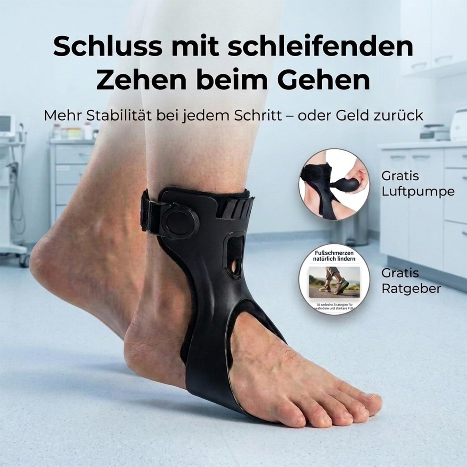 Woluna Fußheber mit Luftpolster für stabileren Gang (L, Links) | Weiche Kunstleder-Innenseite, verstellbarer Halt und belüftetes Design für angenehmes Tragen im Alltag