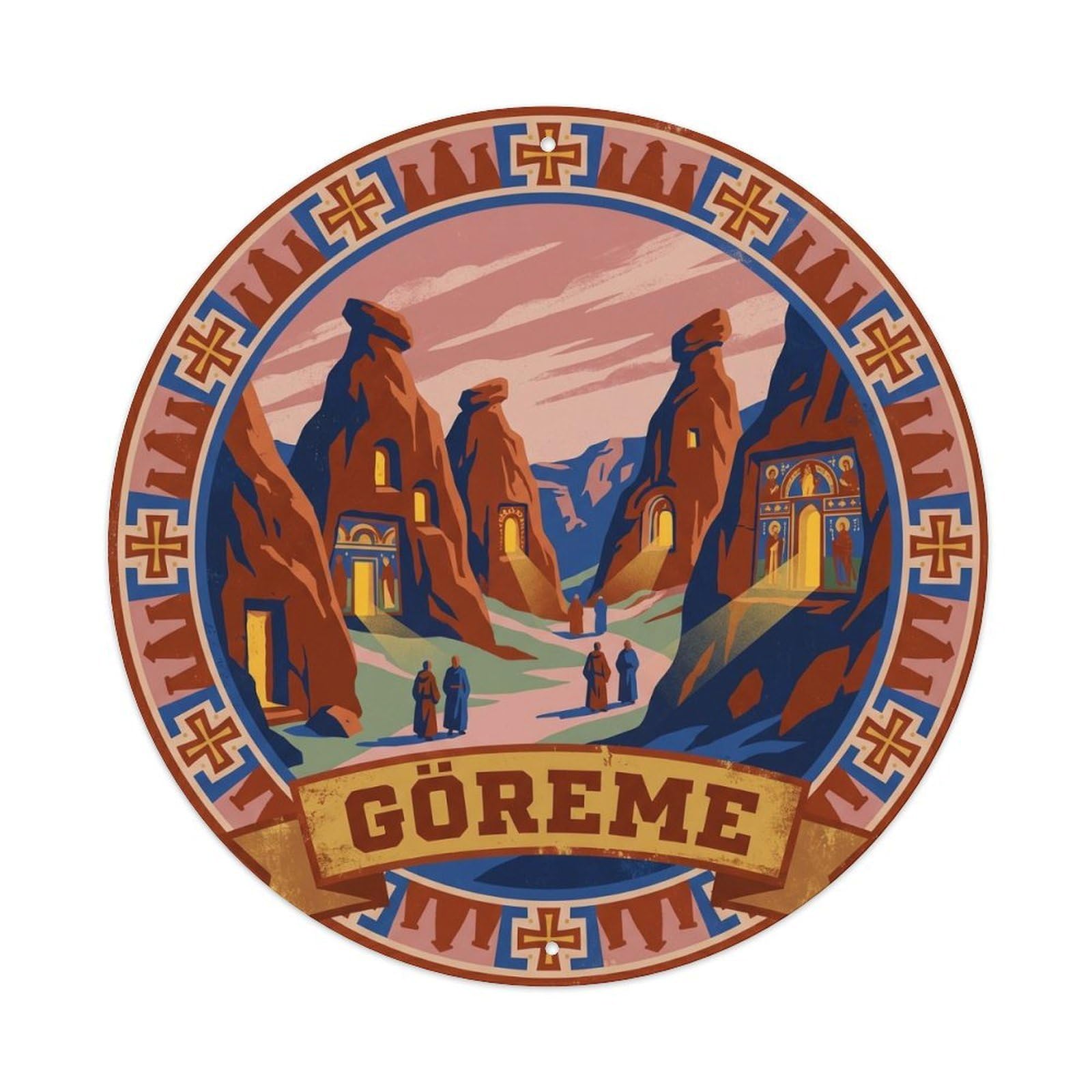 Goreme Fresco Anatolian Landmark Travel Color Block Metal Tin Sign