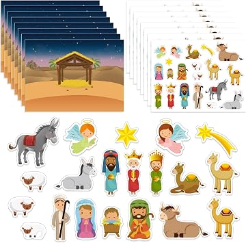 JUESMOS 12 Pack Make a Nativity Scene Stickers for Kids Religious Christmas Crafts School Classroom Activities Christian Christmas Party Decorations