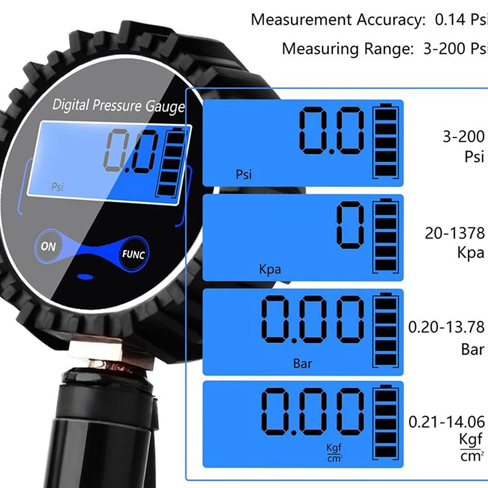 Manomètre Numérique LCD pour Pneus, Surveillance du Gonfleur, 100 PSI, Mandrin D'air et Accessoires de Compresseur, Connexion Rapide, Accessoires de Camion et de Voiture