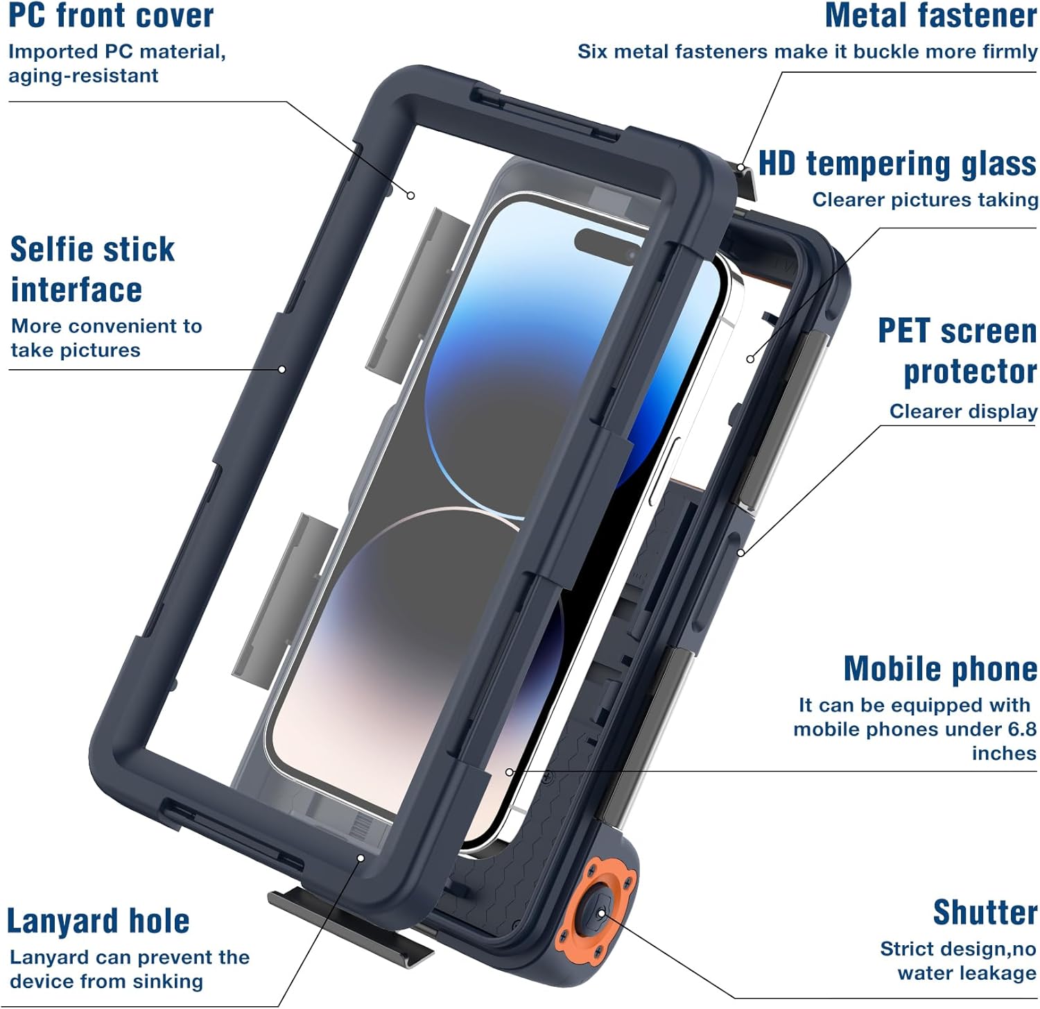 2026Underwater Snorkeling Diving Phone Case for iPhone 16/15/14/13/12/ Pro Max Galaxy S24/S23/S22.[50ft/15m] Professional Scuba Dive Waterproof Case Underwater Photo Video Cover Orange - Image 6