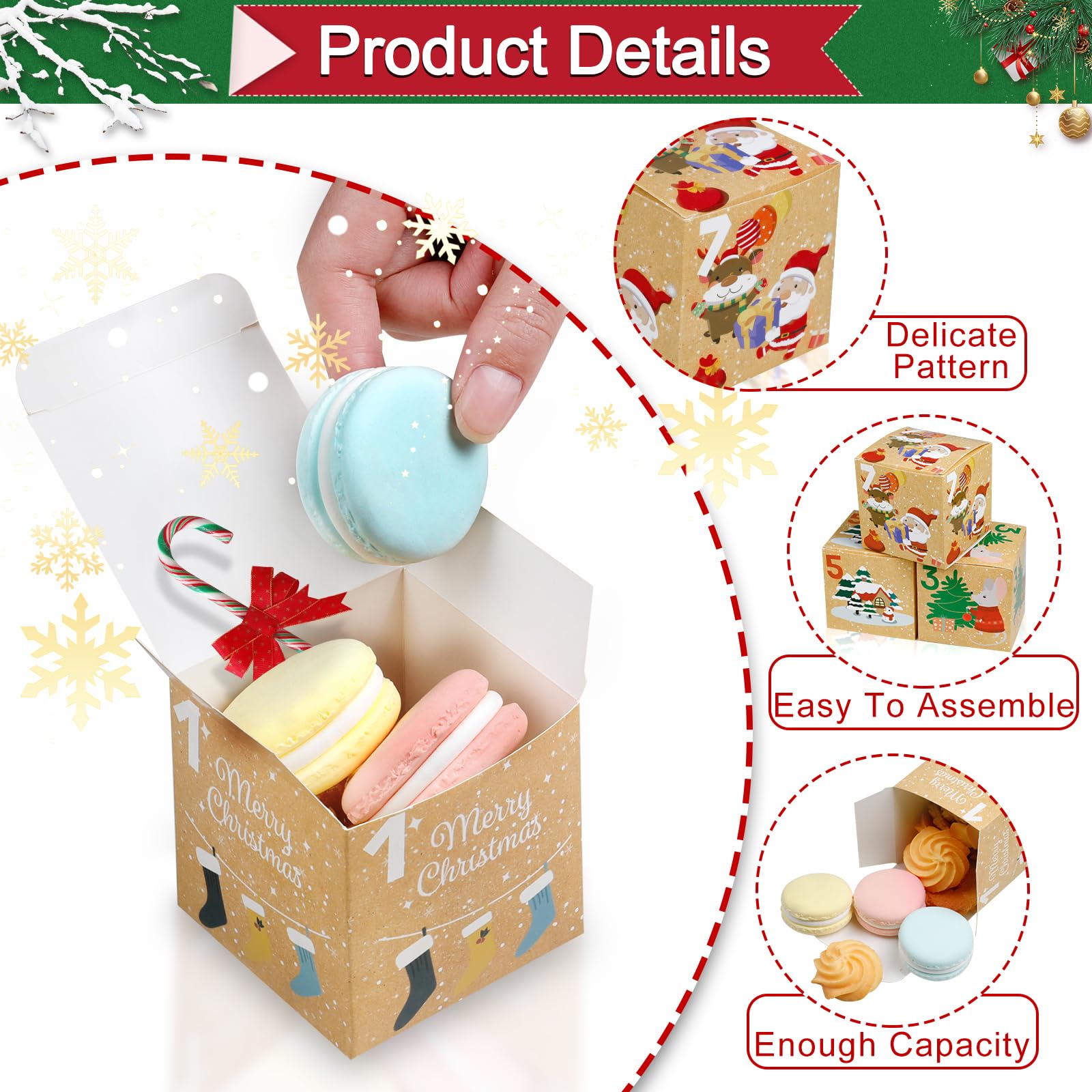 ONESING 24 Stück DIY Weihnachten Adventskalender Boxen für 2024, 24 Tage Countdown Kalender Geschenk für Erwachsene und Kinder Weihnachten Karton Zahlen Boxen Machen & Befüllen Sie Ihre eigenen