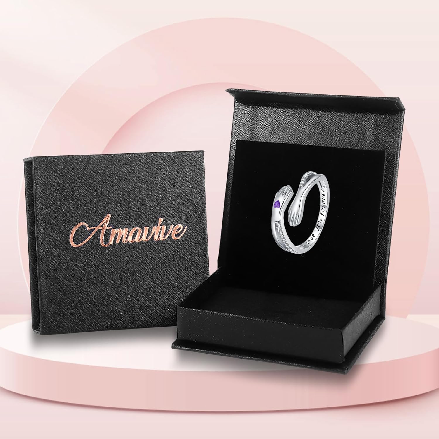 Hug Rings for Women Birthstone Hug Rings 925 Sterling Silver Adjustable Hand Ring Open Jewelry Daughter Gifts From Mom Mother Teens Mother's Day Amavive - Image 7