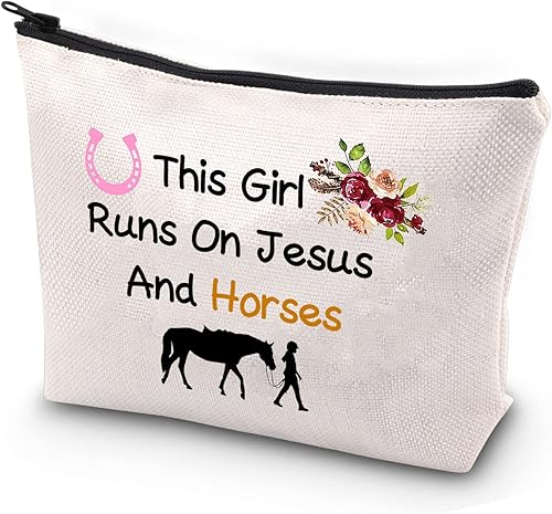 Miniatura 1 de Bolsas de maquillaje para caballos, bolsa ecuestre con cremallera, regalos para amantes de los caballos, esto se ejecuta en Jesús y caballos bolsa
