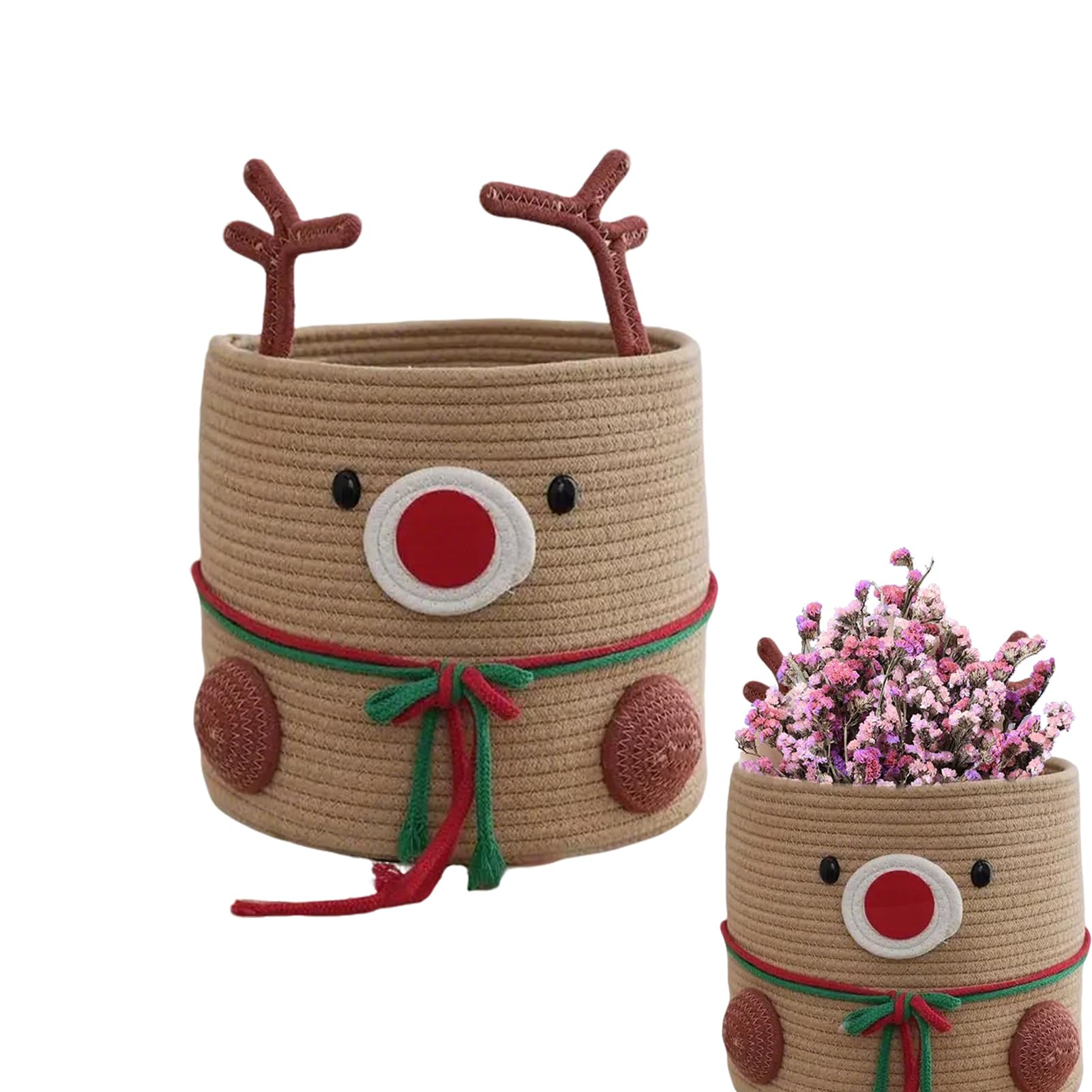 Panier de rangement en corde de coton avec renne de Noël pour embellir la chambre de vos enfants