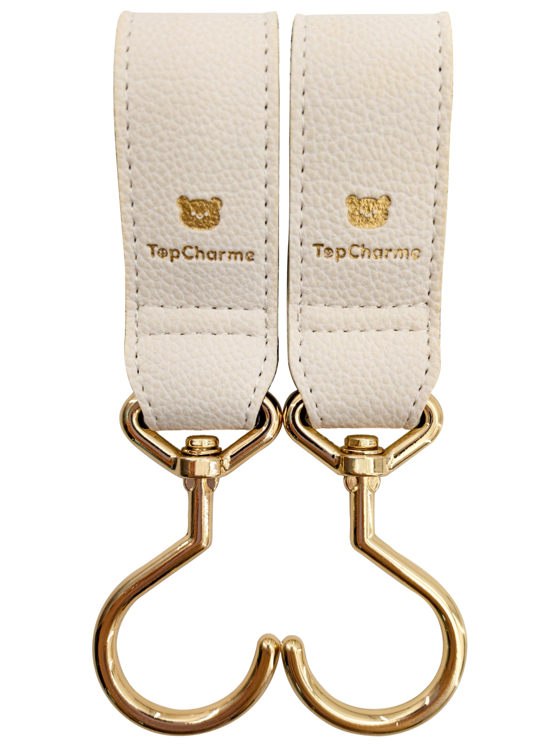 topcharme バギーフック ベビーカーフック ペットカーフック 360度回転 合皮 合金 ダブルフック 荷物フック ベビーカーアクセサリー ベビー用品 カー用品 自動車用品 60kg 2本入り (アイボリーivory, シングルフック2本セット)