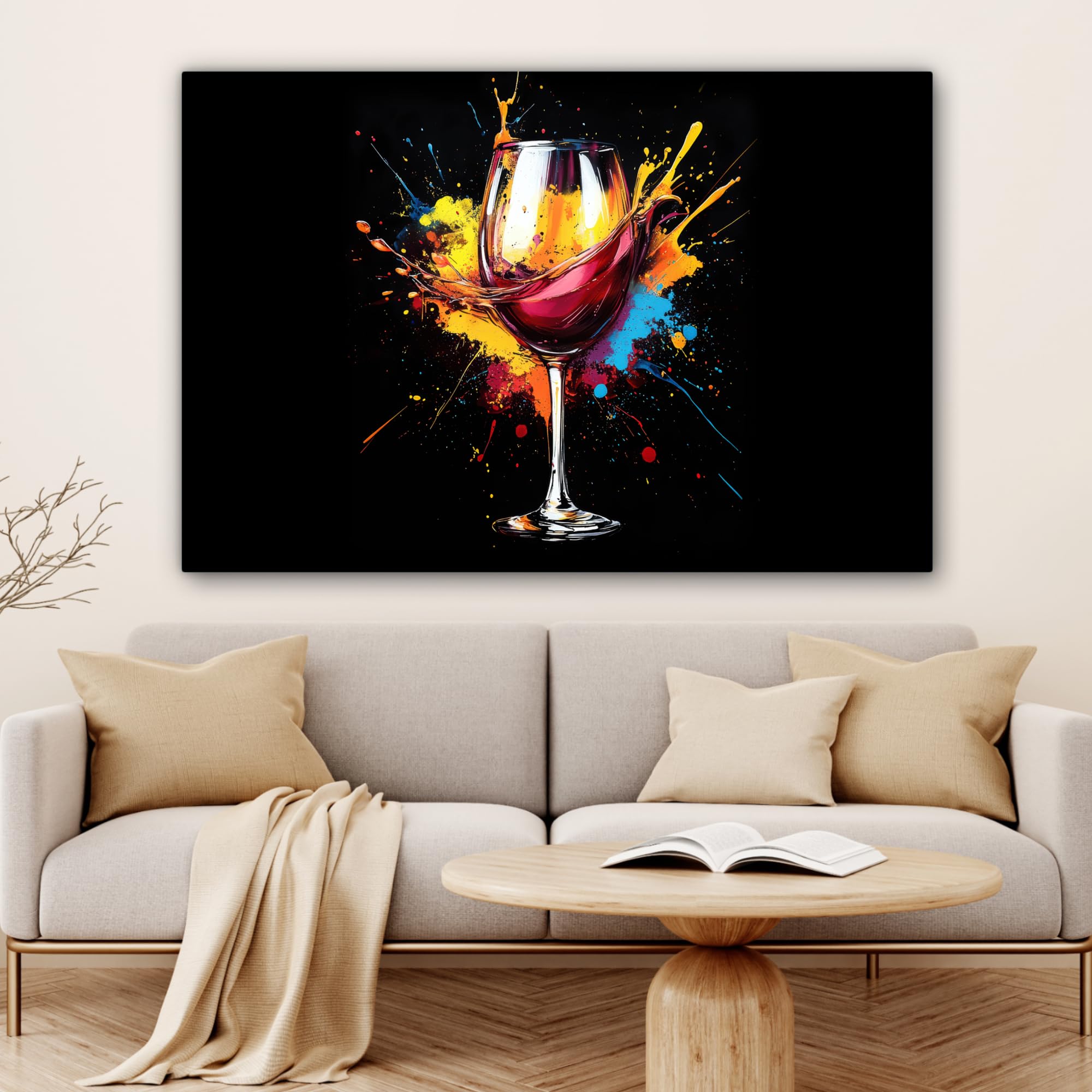MuchoWow© Cuadros Decoracion Salon Modernos 120x80 cm para Dormitorios Cuadro Decorativos de Salon Lienzos Decorativo Pared Decoracion Lienzo Modernos Vino - Copa - Graffiti - Rojo - Pintura