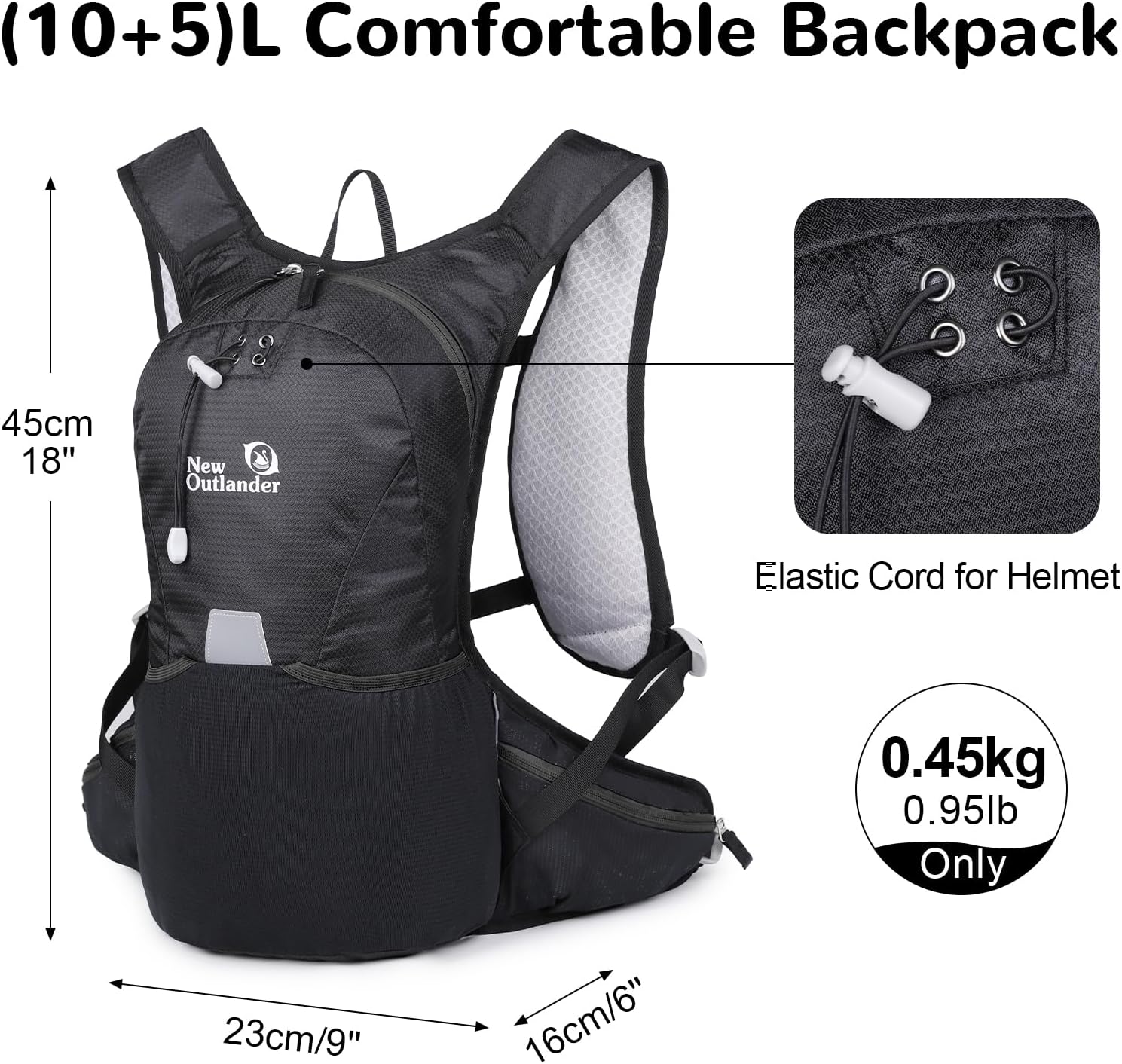 12L Small Hiking Backpack with Chest Strap for Men Women, Large Waterproof Running Pack with Phone Pocket, Mini Lightweight Cycling Backpack with Helmet Buckle & Waist Strap, Black