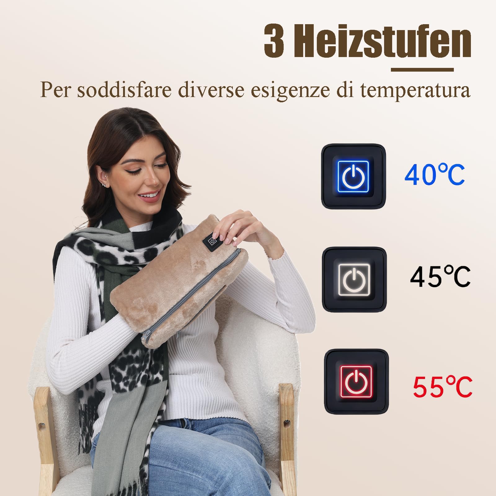 Calentador de manos eléctrico, guantes calefactables con batería de 10000 mAh, calentador de bolsillo reutilizable, 3 niveles de calor para mujer y hombre, alternativa sostenible a los productos