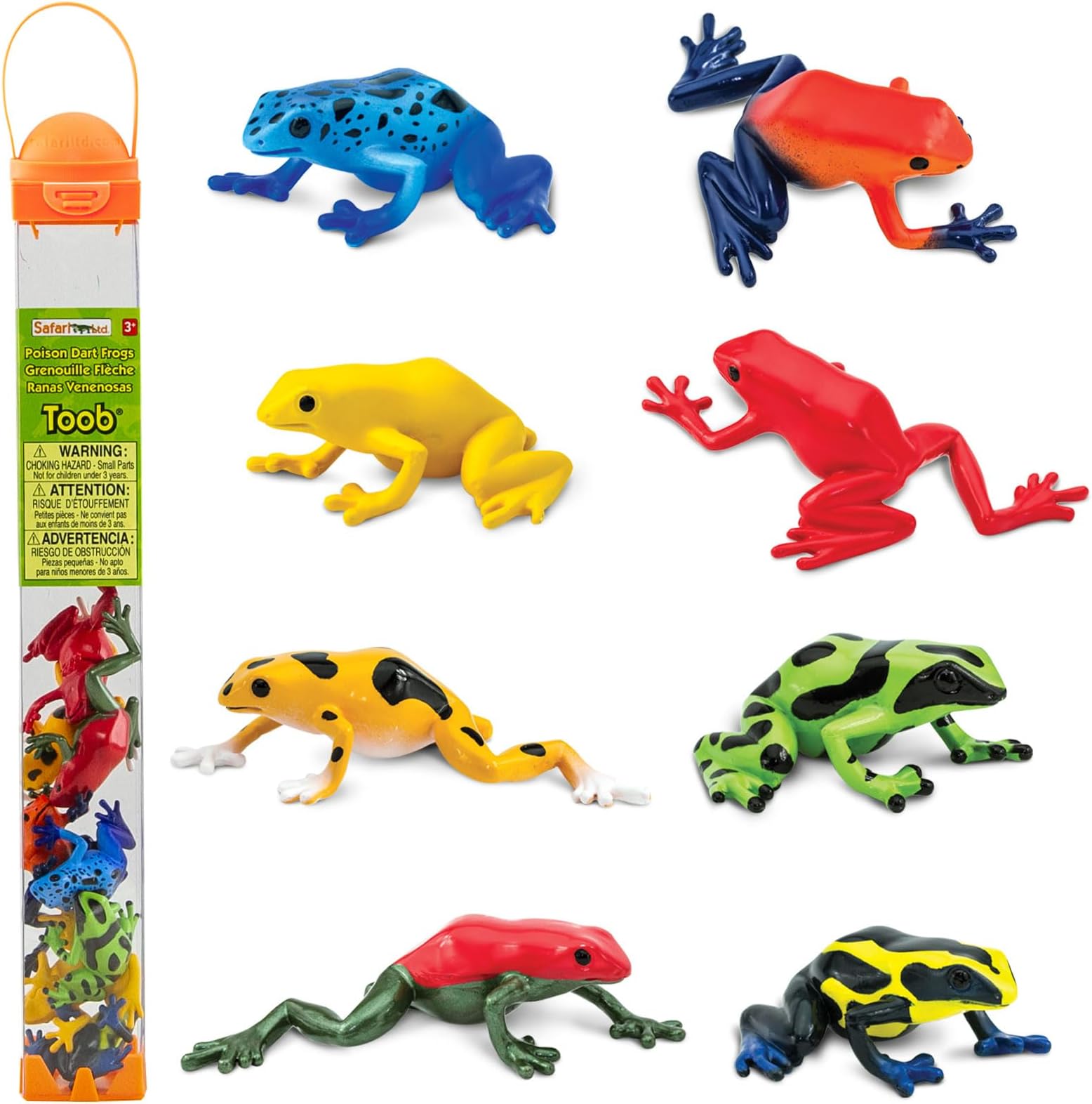 Safari Ltd TOOB Poison Dart Frog TOOB, Green, Blue, Yellow, Gold, Red, Sira Dart Frog Figures, Non-Toxic and BPA-Free, Suitable for Children from 3 Years