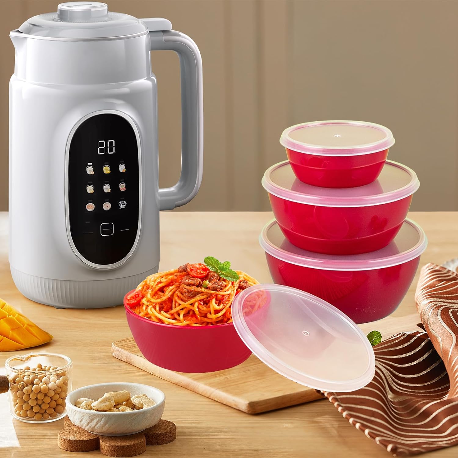 4-Piece Classic Plastic Prep Bowls with Lids, Nesting Plastic Small Mixing Bowl Set for Mixing, Baking, Prepping, Cooking and Serving Food, Microwave and Dishwasher Safe (Red) - Image 9