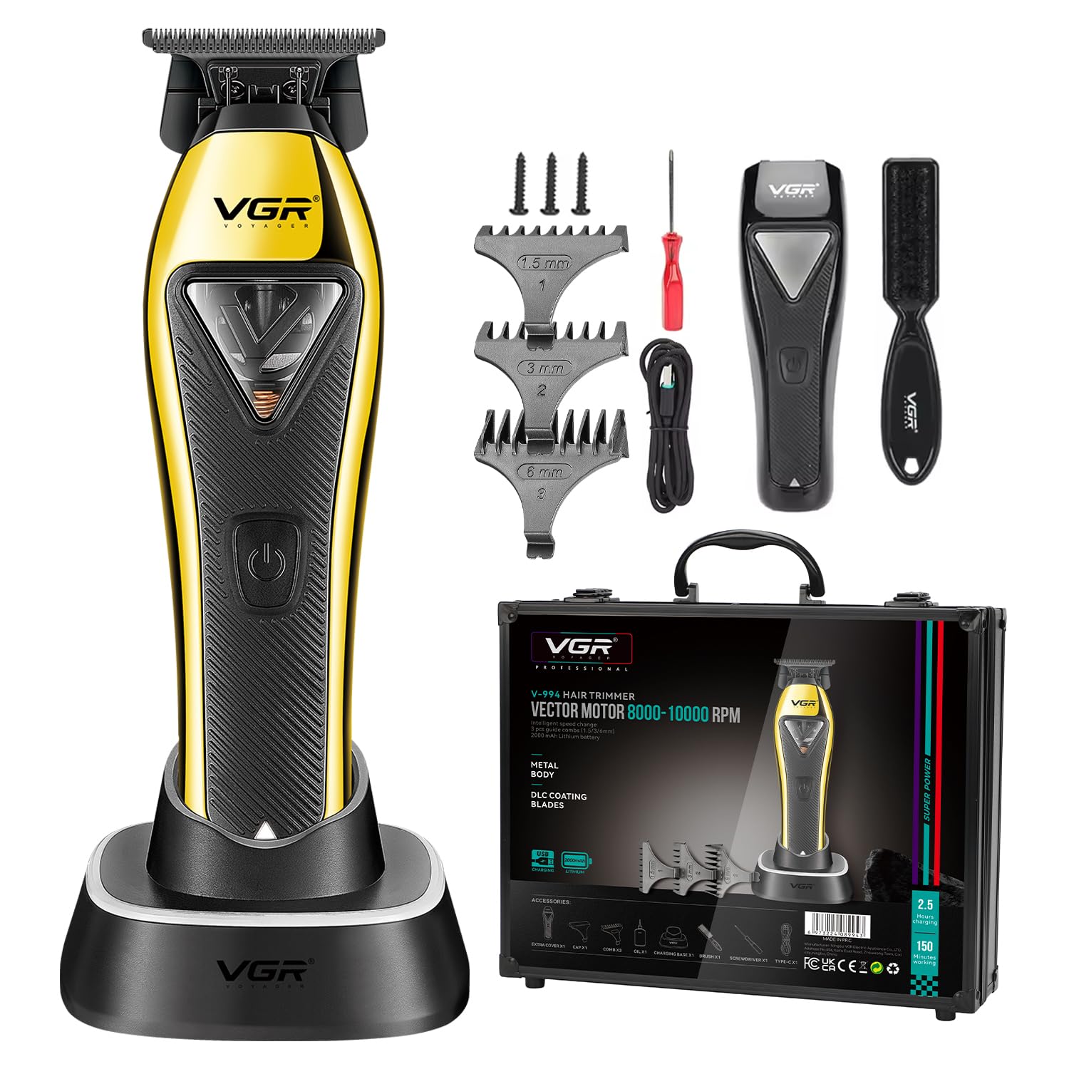 VGR V-994 Professional Hair Trimmer for Men | DLC Blades & 2000mAh Powerful Battery | 150 Min Runtime with 10,000 RPM High Speed Motor | USB-C & Wireless Charging | Ideal Barber & Salon use's-image-14