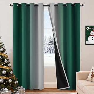 COSVIYA 100% Blackout Curtains & Drapes Ombre Green Curtains 84 inches L...