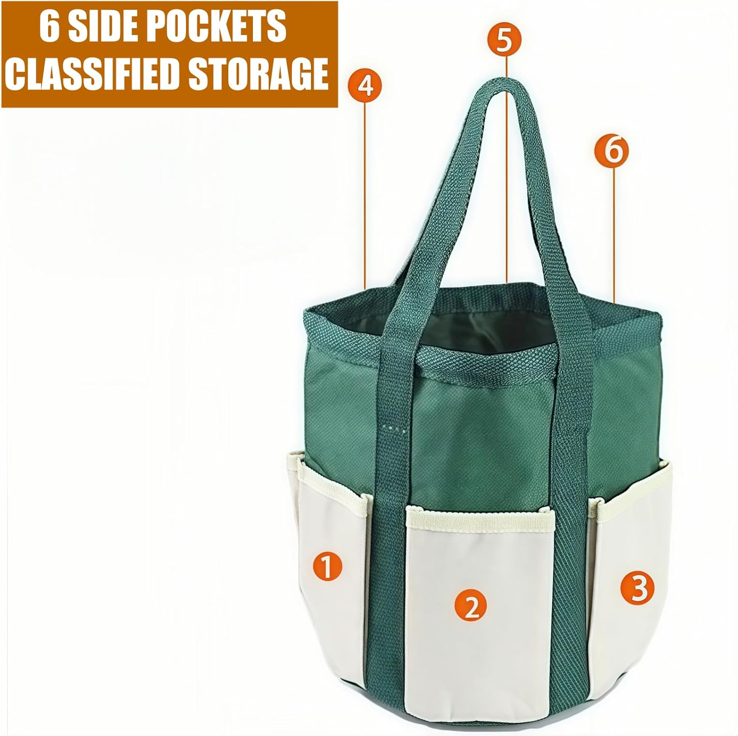 BLIRITEL Garden Tool Organizer, Waterproof Garden Tool Tote Bag with 6 Side Pockets, Outdoor Gardening bucket Bag with Thickened Base and Comfortable Carry Handles (Dark Green)