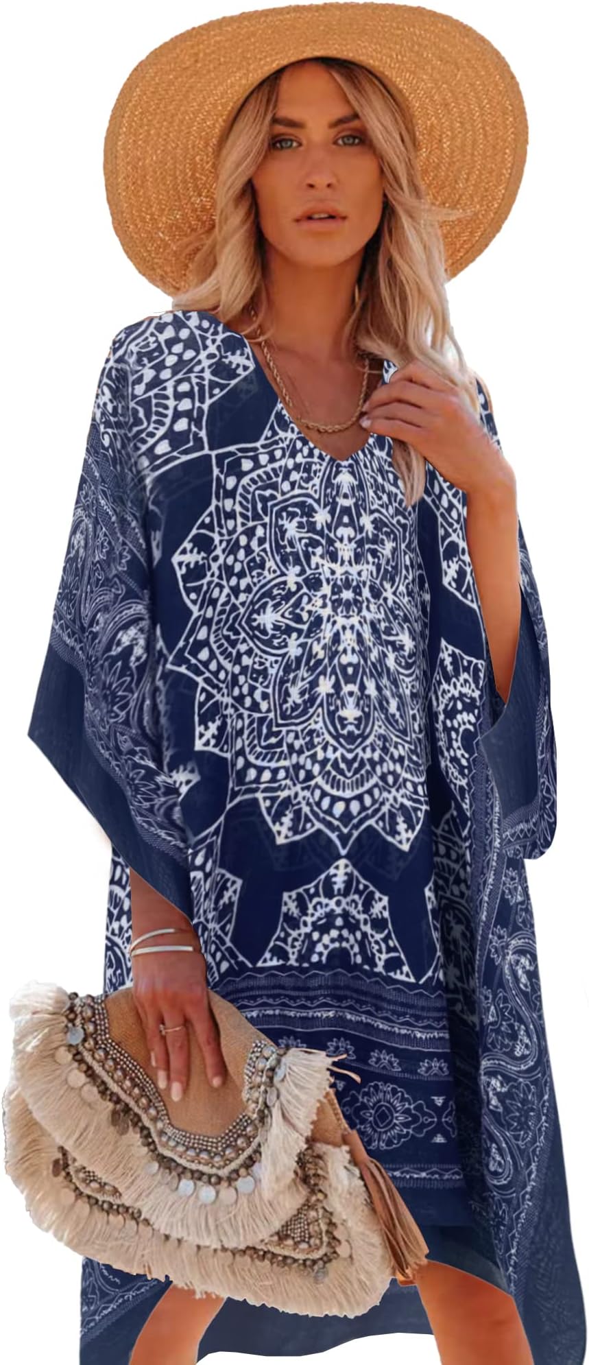 Women's Swimsuit Cover up Beach Kaftan for Bathing Suit with Floral Pattern