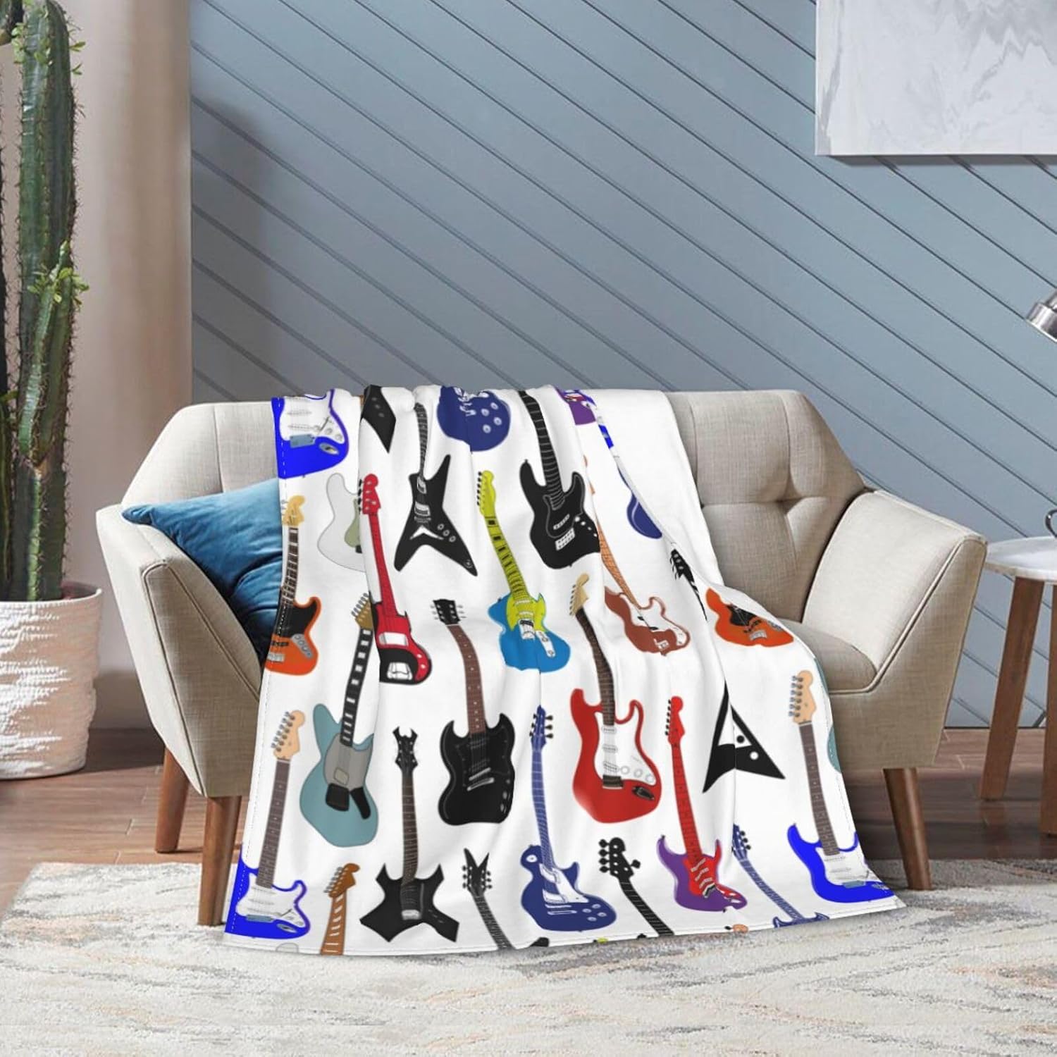 Electric Guitars Pattern Throw Blanket Music Soft Fleece Blanket Men Women Gift for Kids Boys Girls for Party Couch Sofa Bed Deco Blankets 50x40 Inch - Image 4