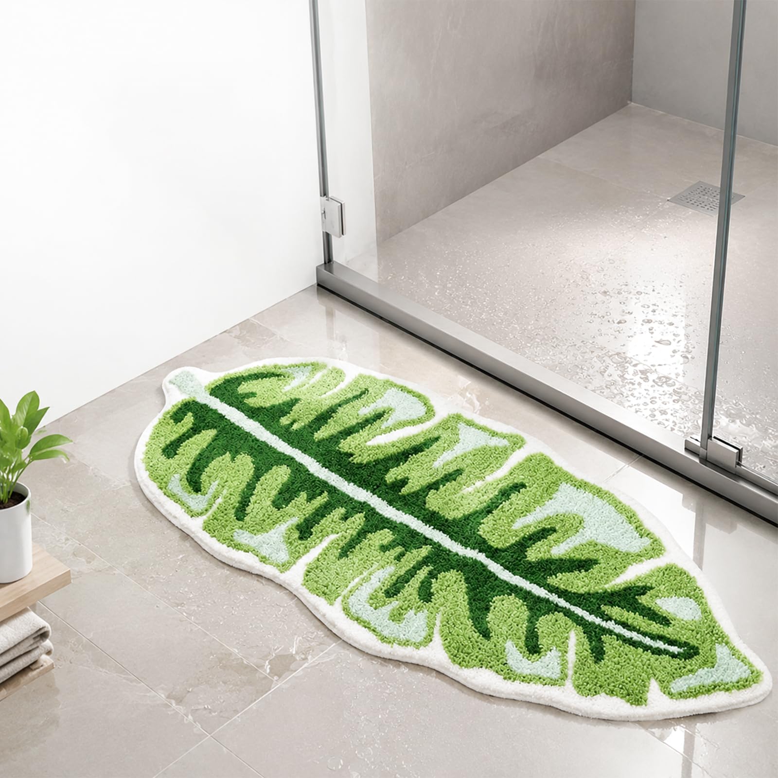 Tappeto da Bagno Passatoia a Forma di Foglia di Banano Verde, Grande Tappeto da Bagno a Forma di Foglia di Palma, Morbido in Microfibra Soffice Antiscivolo Lavabile Assorbente 114x50cm