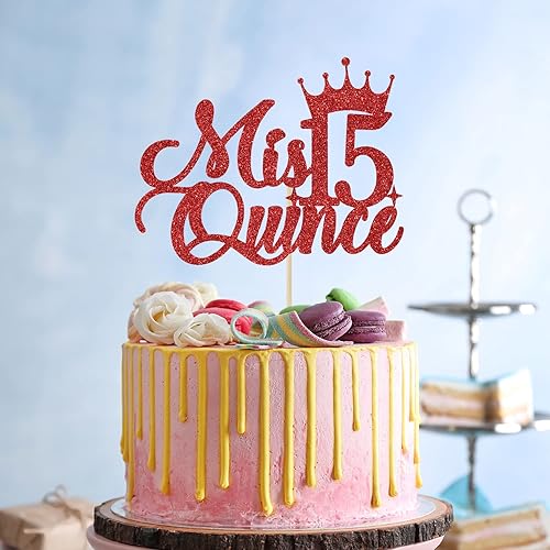 Miniatura 3 de Mis Quince 15 - Decoración para tartas de cumpleaños de 15 años, decoración de cumpleaños de 15 años, purpurina roja