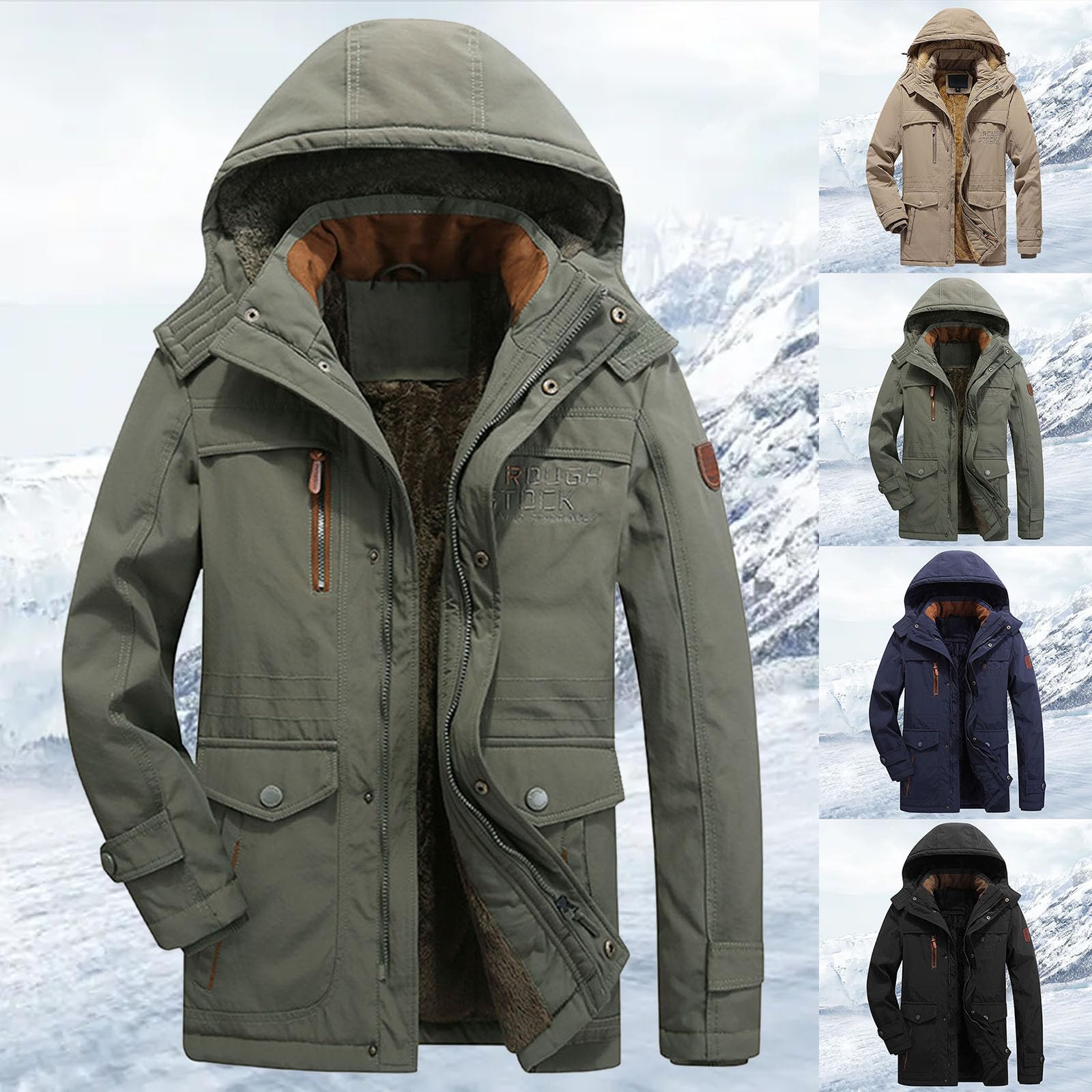 Giacca lunga a vento invernale spessa per esterni, con cappuccio, giacca trapuntata, giacca di transizione, cappotto invernale da uomo, parka foderato in felpa calda per uomo