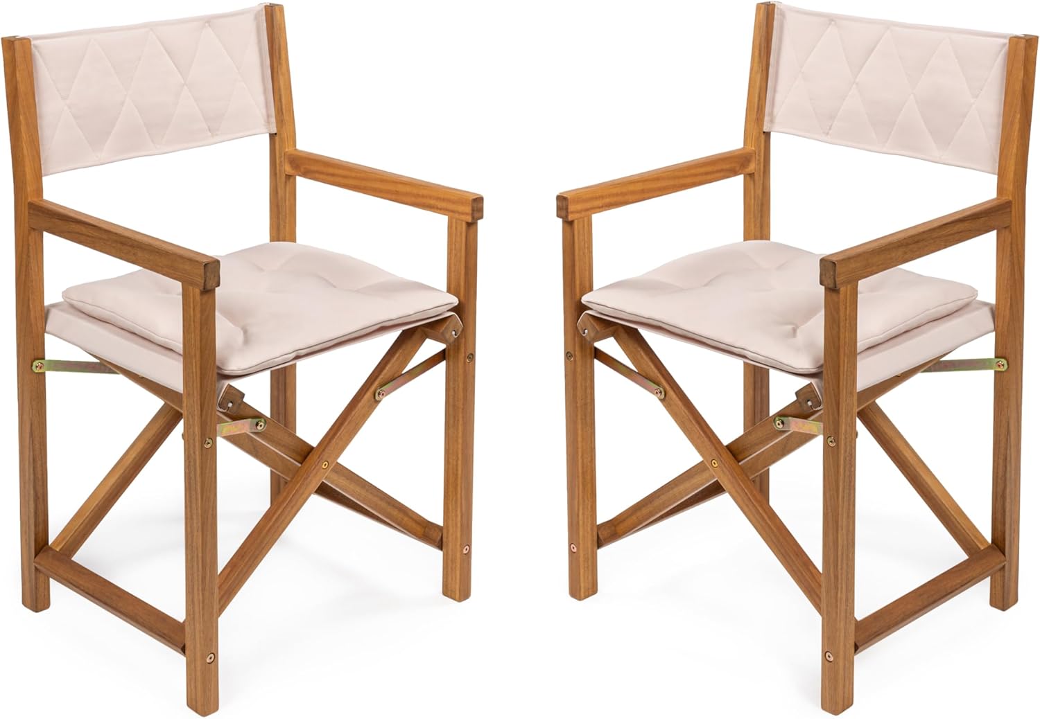 JONATHAN Y DRC1002A-SET2 Waldo Classic Mid-Century Outdoor Acacia Wood Foldable Diamond-Quilted Back Director Chair with Cushion Modern, Vintage, Bohemian, Coastal, Beige/Teak Brown (Set of 2)