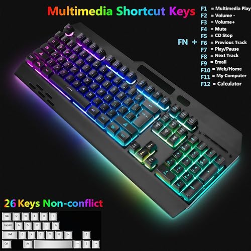Miniatura 6 de Teclado y mouse inalámbricos RGB retroiluminados para juegos, recargable, batería de larga duración, teclado de tacto mecánico con reposamanos,