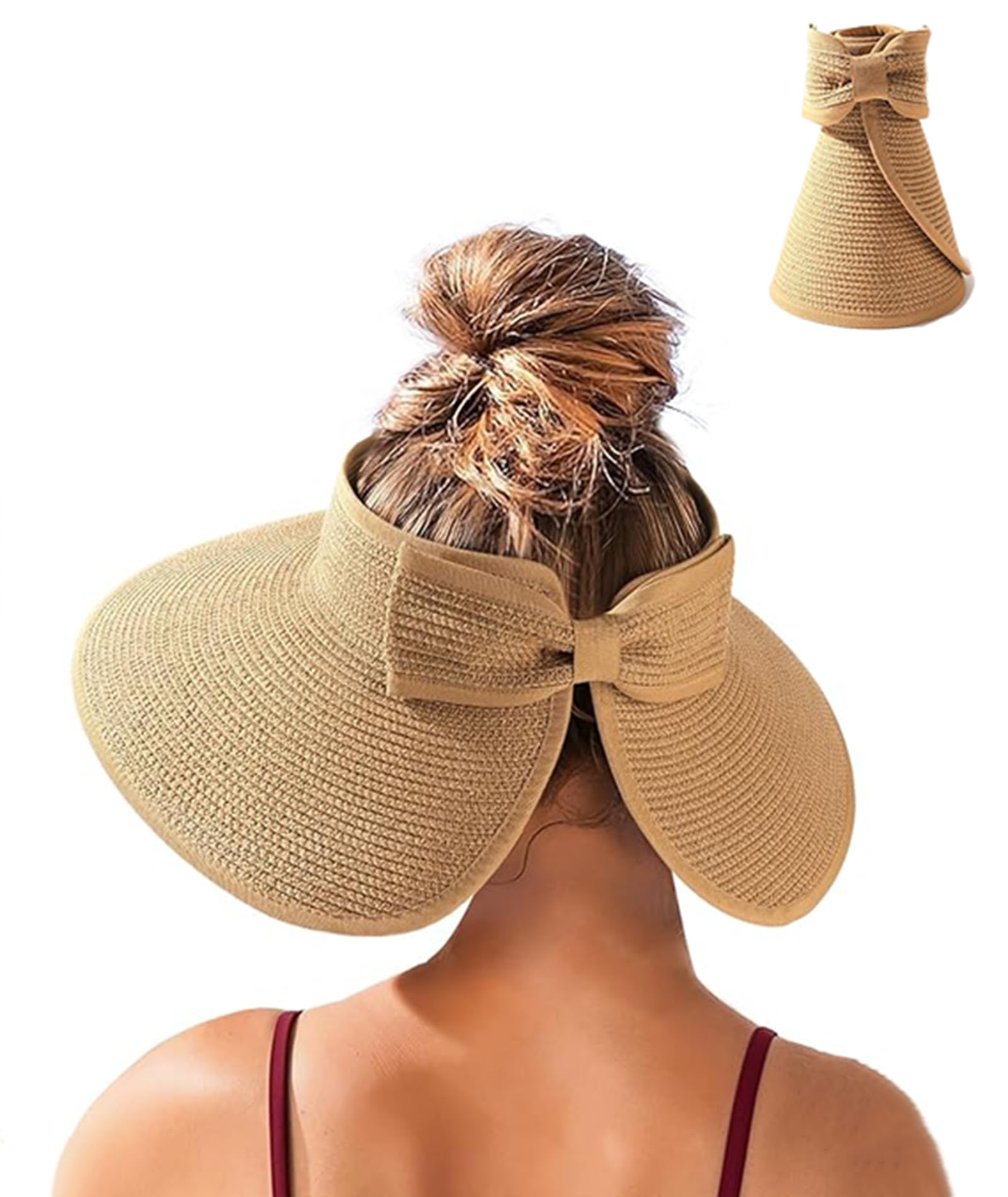 Women's Beach Hat, Stylish Sun Protection Cap for Outdoor Activities, Foldable Adjustable Straw Hat for Travel and Summer Wear in Beige Color