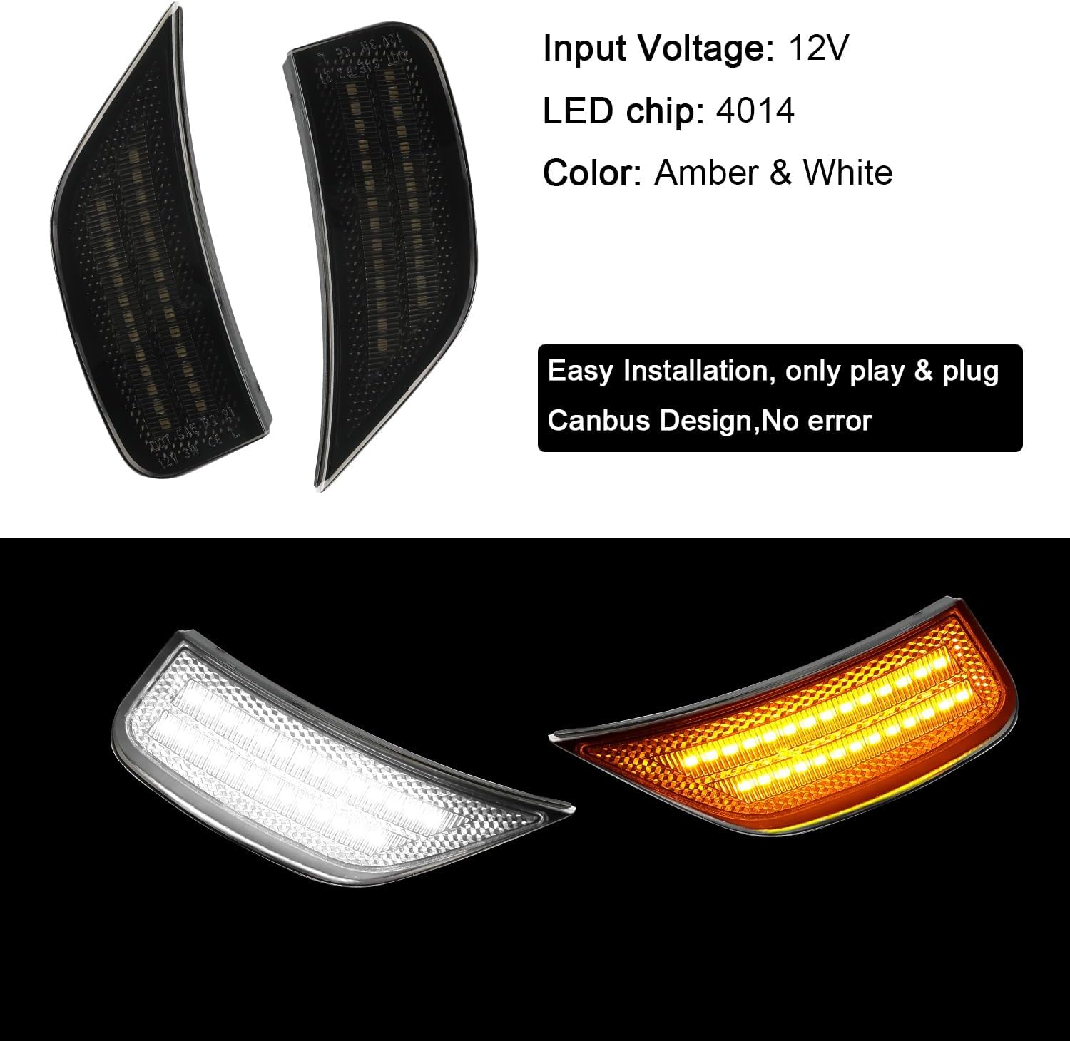 ROCCS Amber & White LED Side Marker Lights for 2021-2024 GMC Yukon/Yukon XL/Yukon Denali/Chevy Tahoe/Suburban/Escalade/Escalade ESV - Amber Turn Signal White DRL Parking Cargo Fender Light Accessories