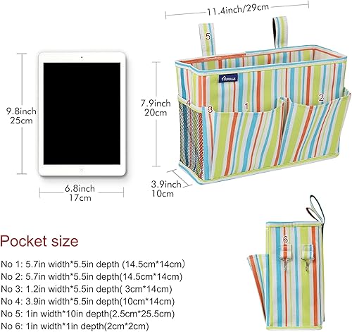 Miniatura 5 de Surblue Organizador de cama colgante para mesita de noche, bolsa de almacenamiento con bolsillo para literas y camas de hospital, habitaciones