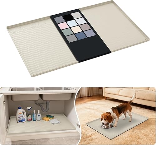 Miniatura 27 de URMONA Tapete de silicona impermeable para debajo del fregadero de 40 x 22 pulgadas, forro para estante de cocina y baño, protector de gabinete y