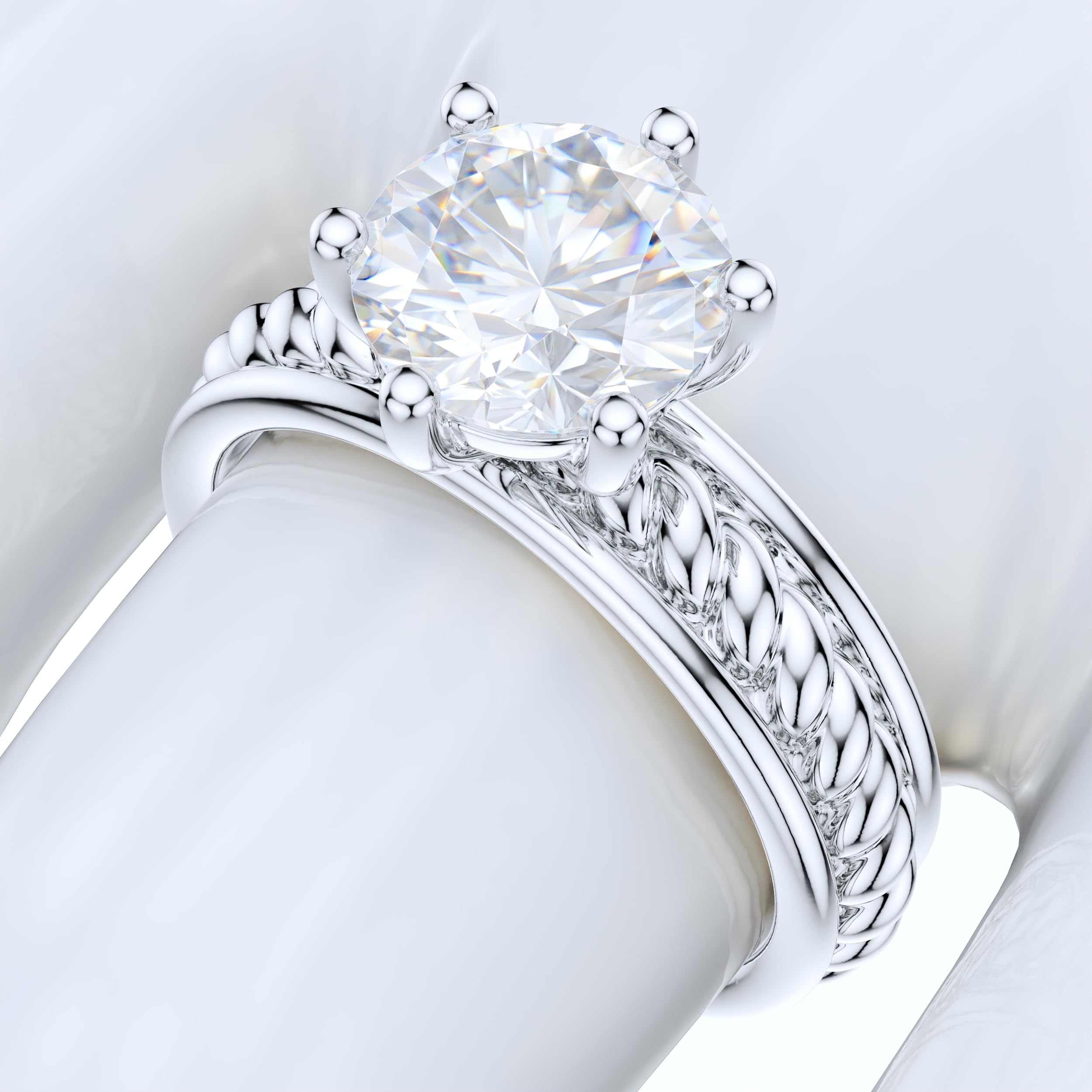 pierścionek, Pierścionek zaręczynowy z imitacją okrągłego diamentu lub Moissanite o