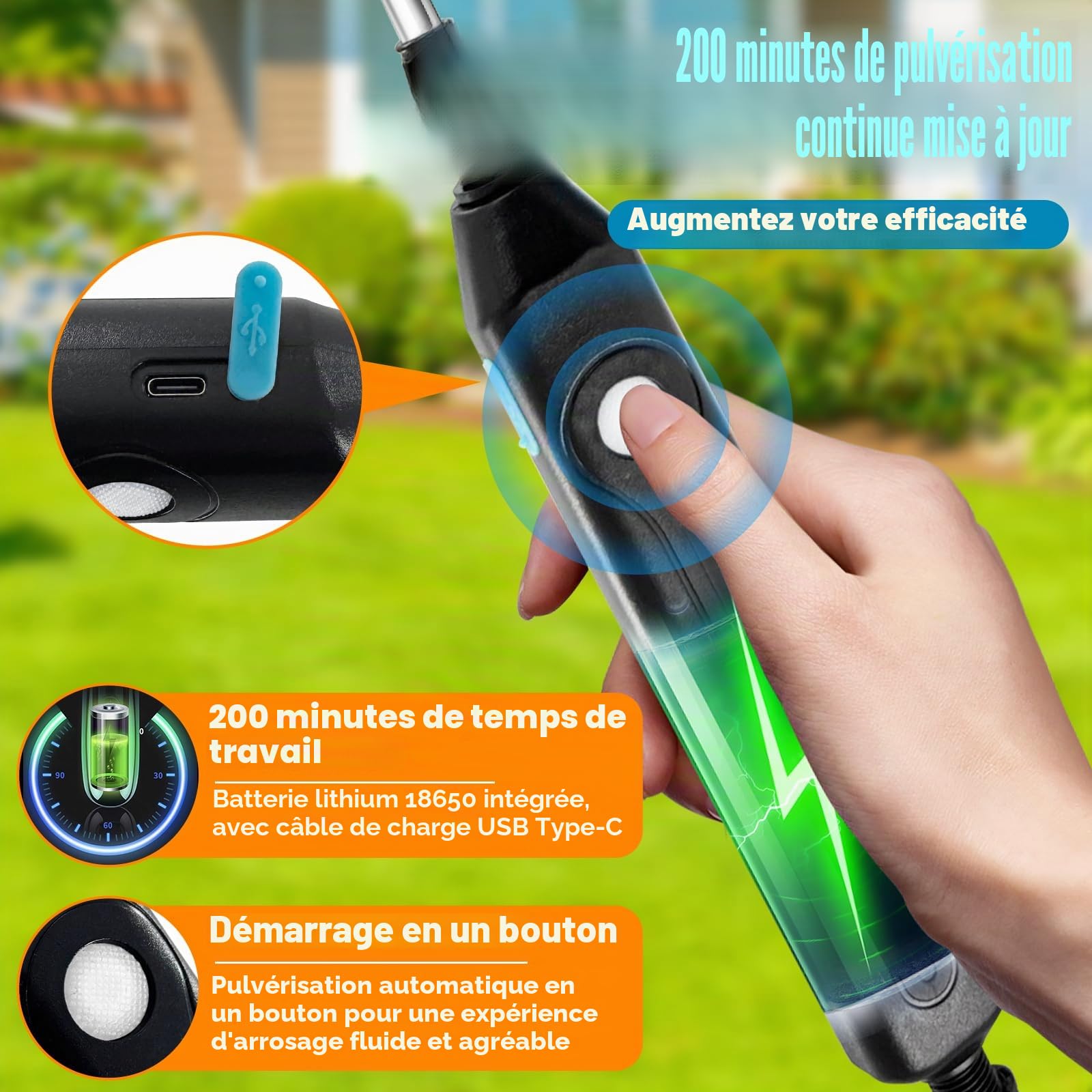 Pulvérisateur Électrique 8L Pulvérisateur de Jardin Pulvérisateur à Pression 8L avec 3 Buses Réglables pour Jardin Serre Arrosage Désherbage Pulvérisation d’herbicides et insecticides