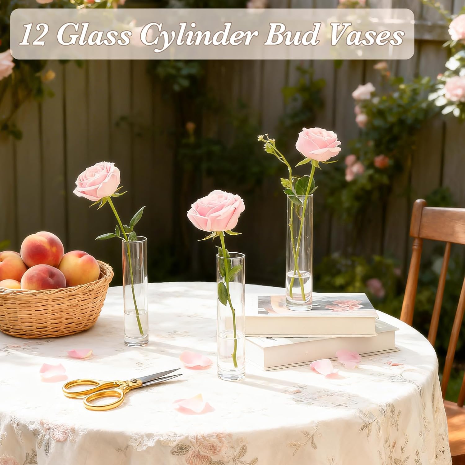 12pcs Glass Cylinder Bud Vases for Centerpieces, 7.5 Inch Clear Slim Flower Vases for Single Stems, Small Glass Vases in Bulk for Wedding Table Party Home Decor
