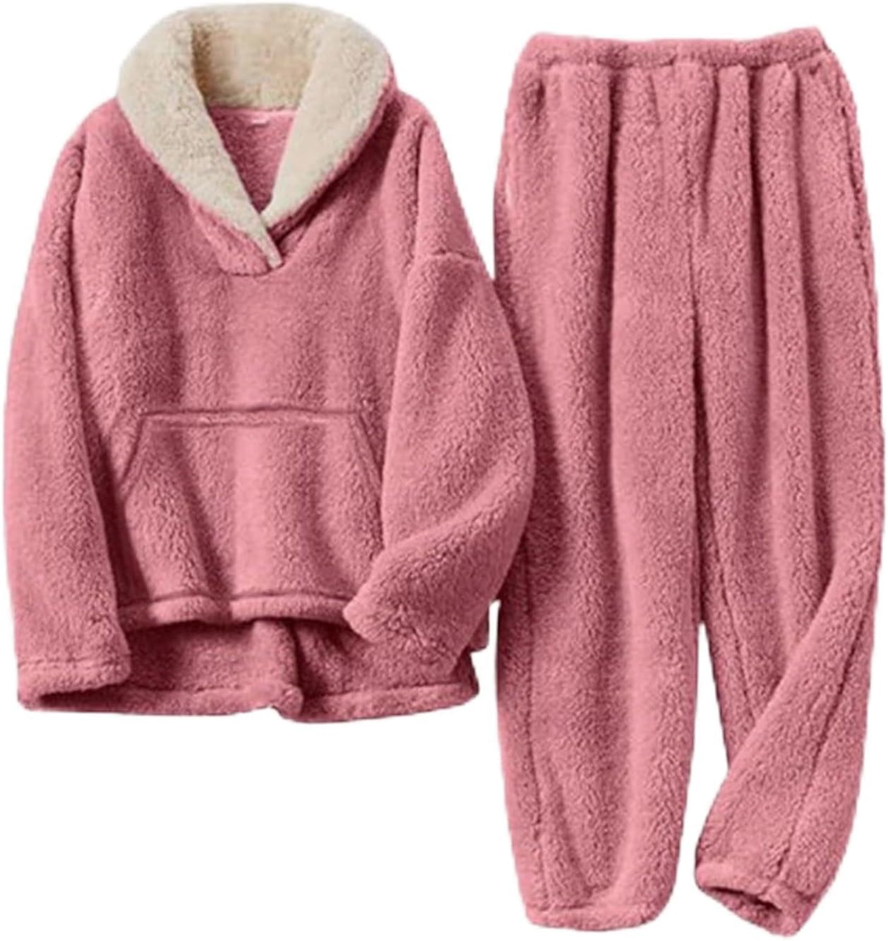 2025 Women Fluffy Pajamas Set 2 Piece Fleece Pjs Loose Plush Winter Warm Cozy Loungewear Sleepwear Nightgown