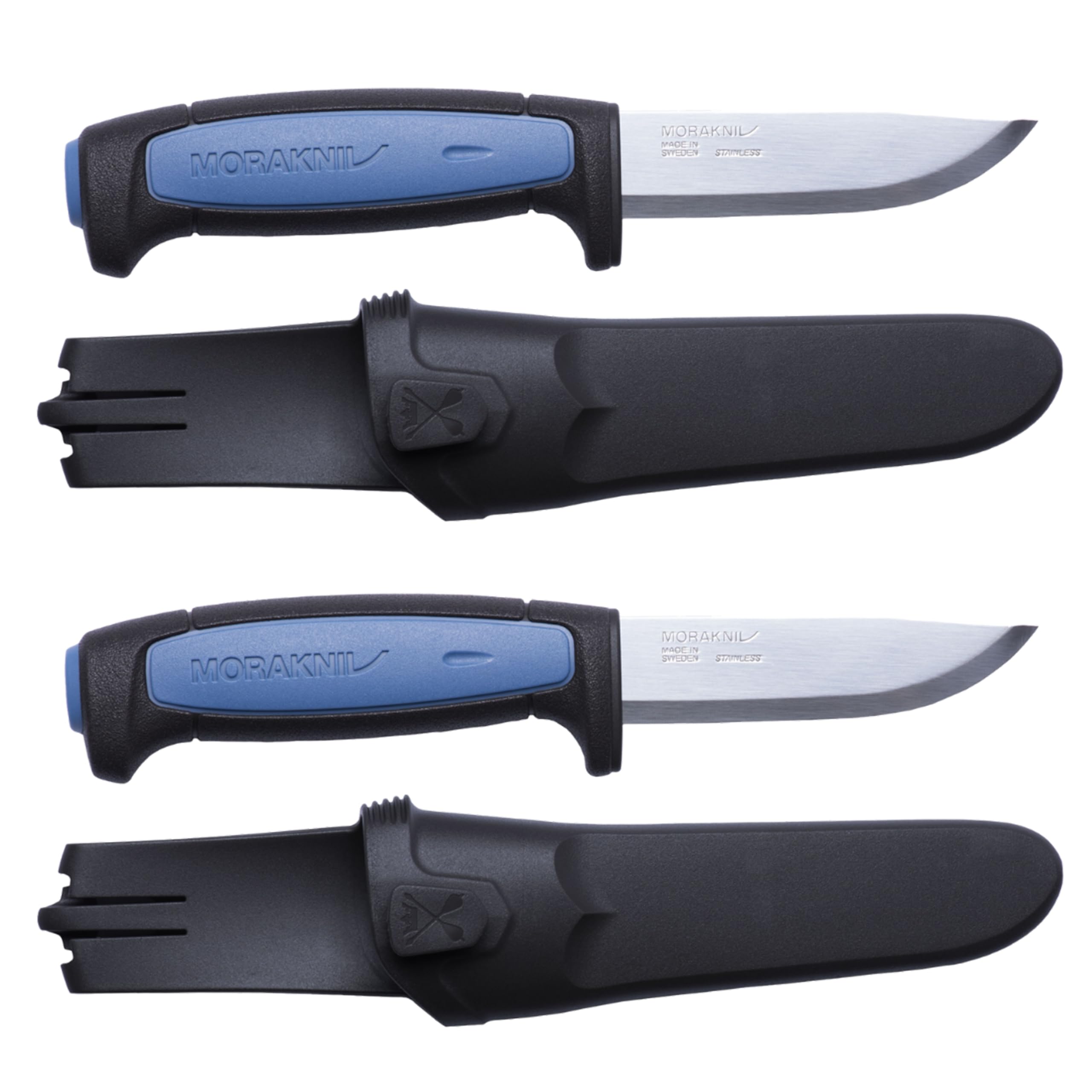 Morakniv Messer mit Scheide für Handwerker - 2-Pack Blau/Schwarz - Pro S - Mora Messer Feststehende Klinge aus Edelstahl - 2,0 mm - Hergestellt in Schweden - Outdoormesser feststehend