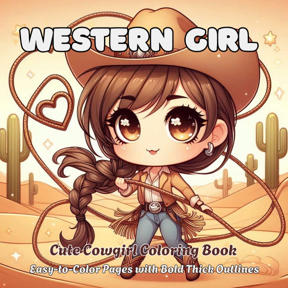 Western Girl, Cute Cowgirl Coloring Book: Easy to Color pages with Bold Thick Outlines