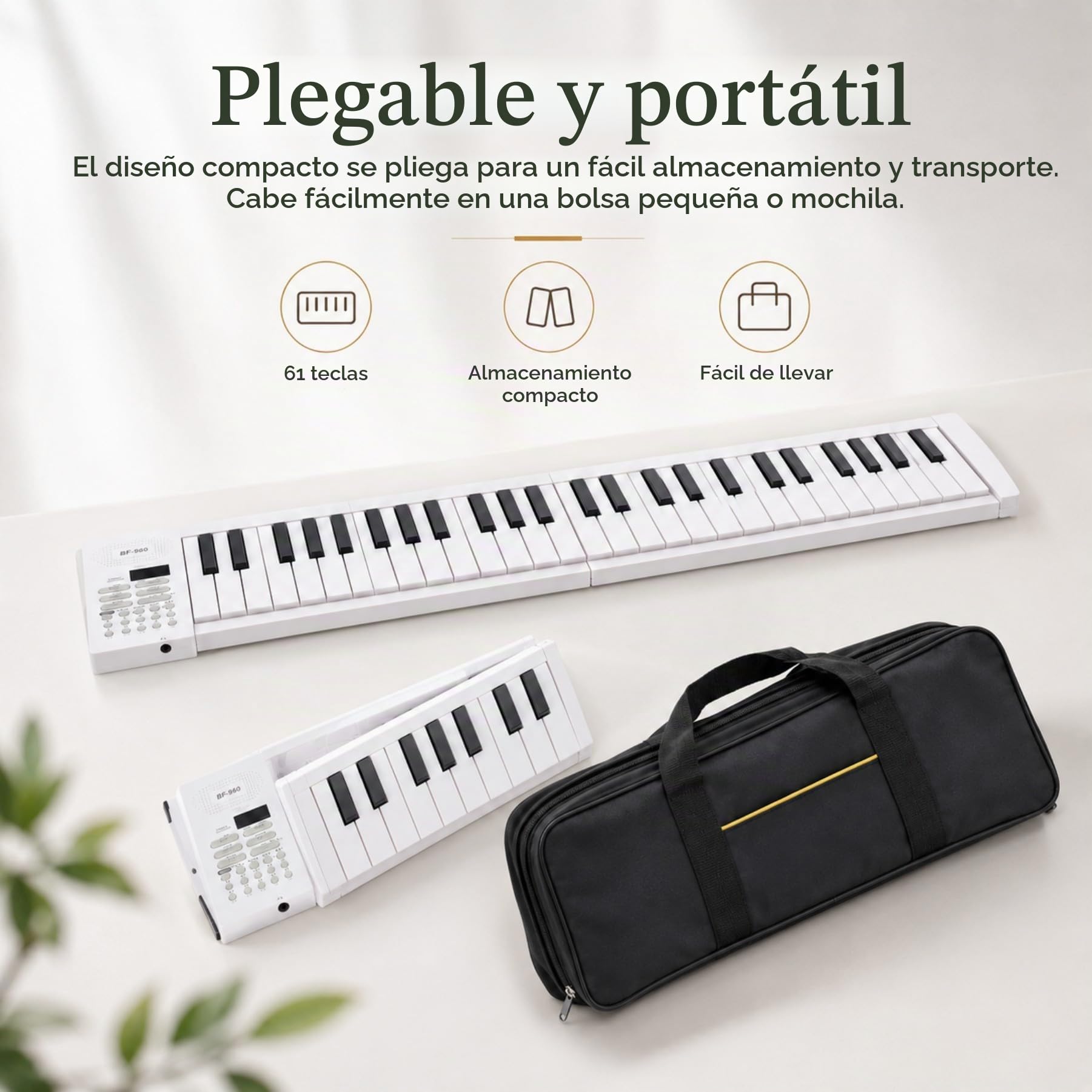 Piano Plegable de 61 Teclas, Teclados Electrónicos Portátiles, Piano con Teclado, Instrumento Electrónico de Juguete con Reproducción de Grabación